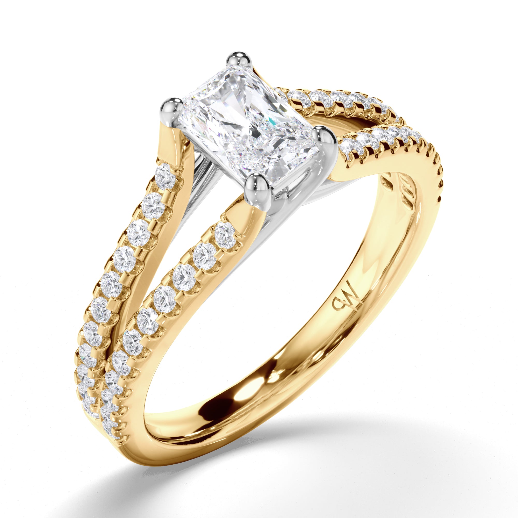 Radiant Diamond Engagement Ring with Split Diamond Band