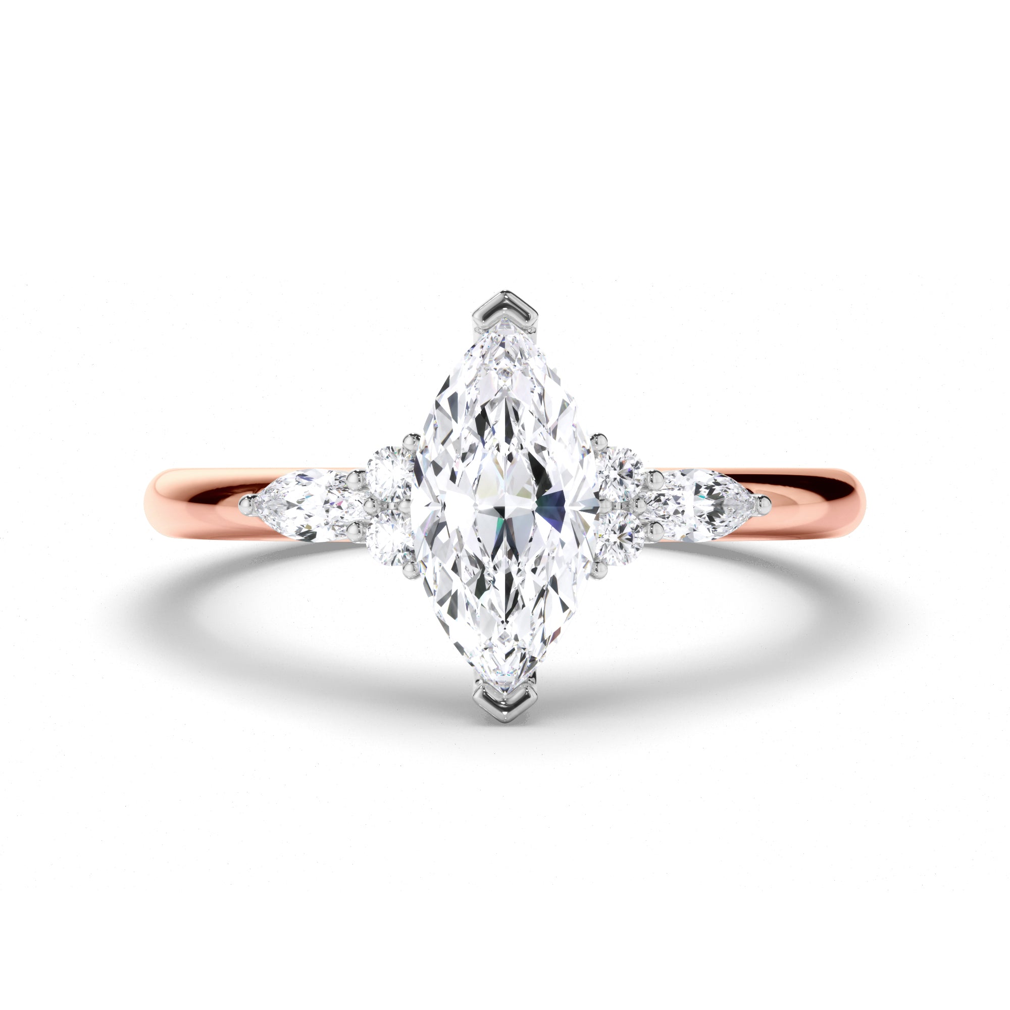 Marquise Diamond Engagement Ring with Round and Marquise Sides