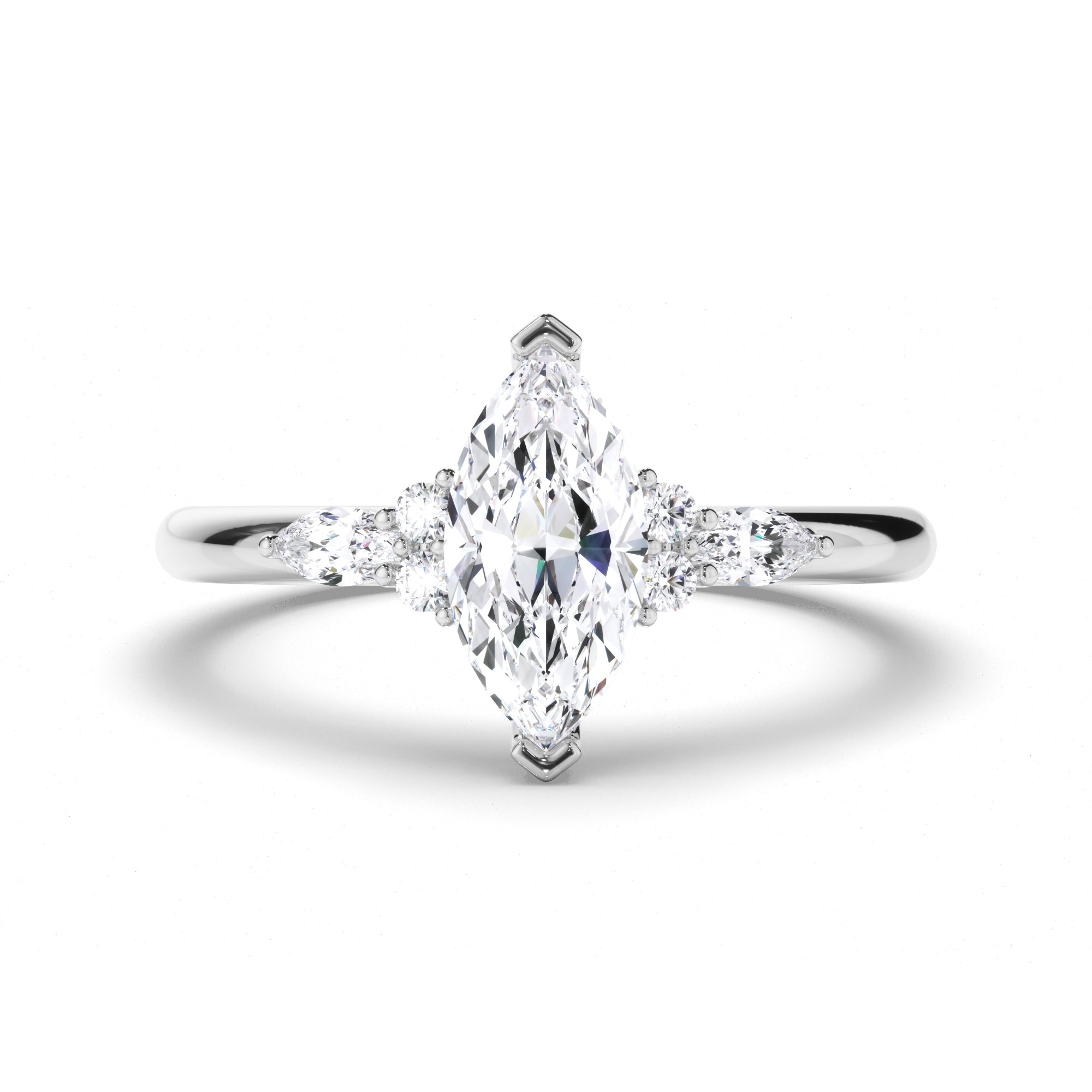 Marquise Diamond Engagement Ring with Round and Marquise Sides