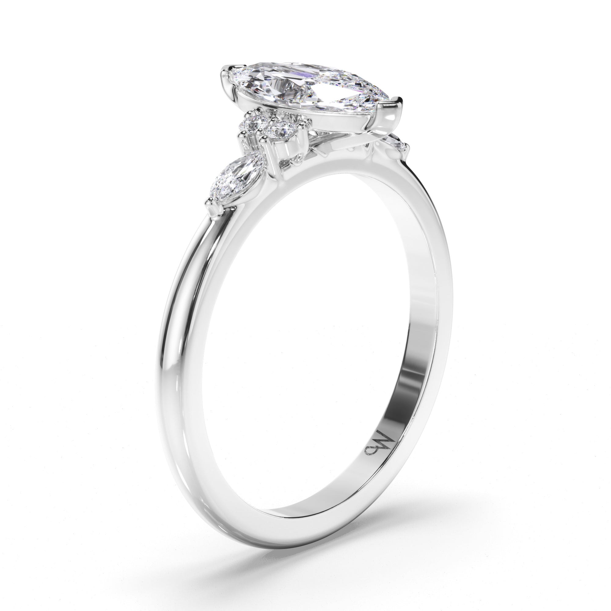 Marquise Diamond Engagement Ring with Round and Marquise Sides