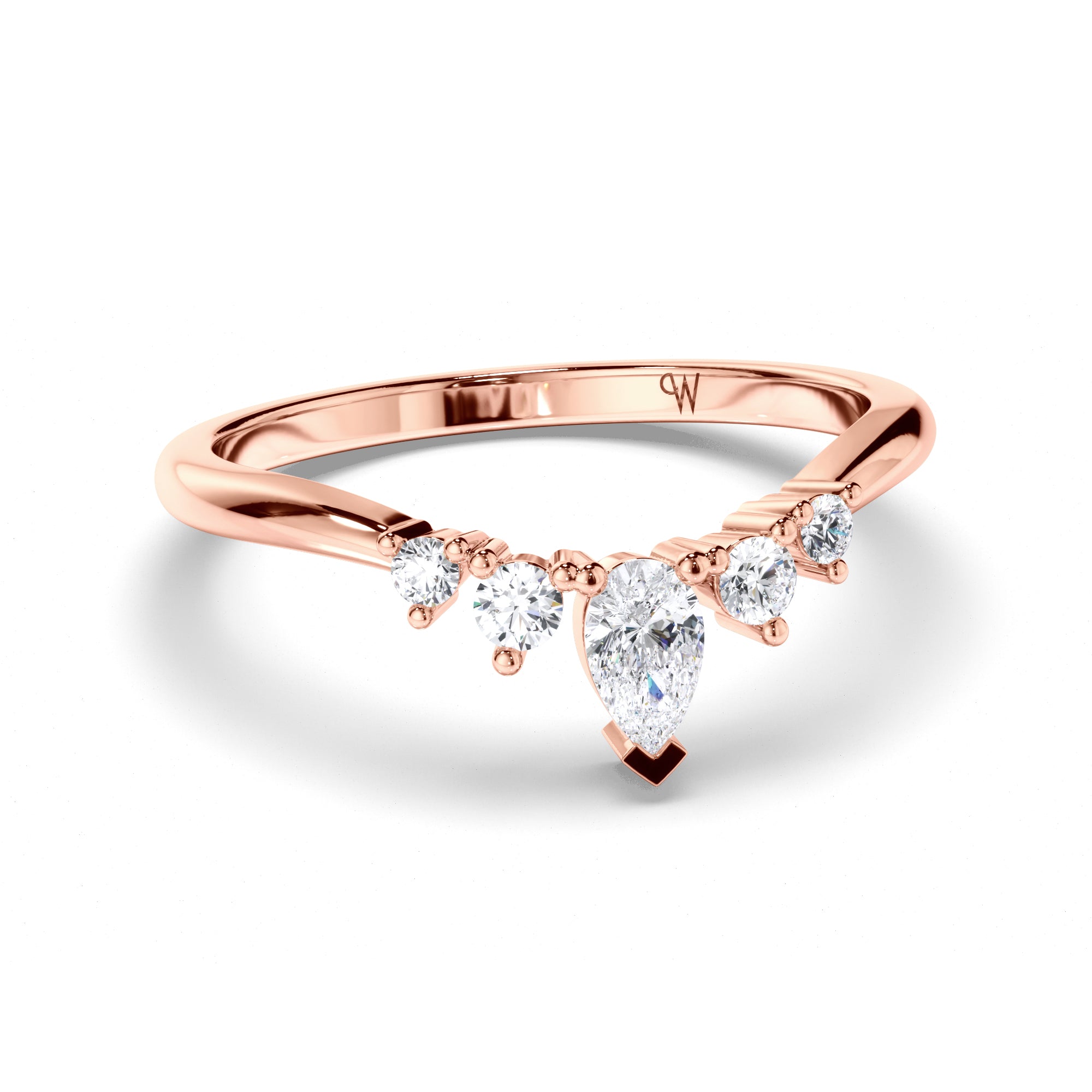 Curved Pear and Round Brilliant Cut Diamond Wedding Ring