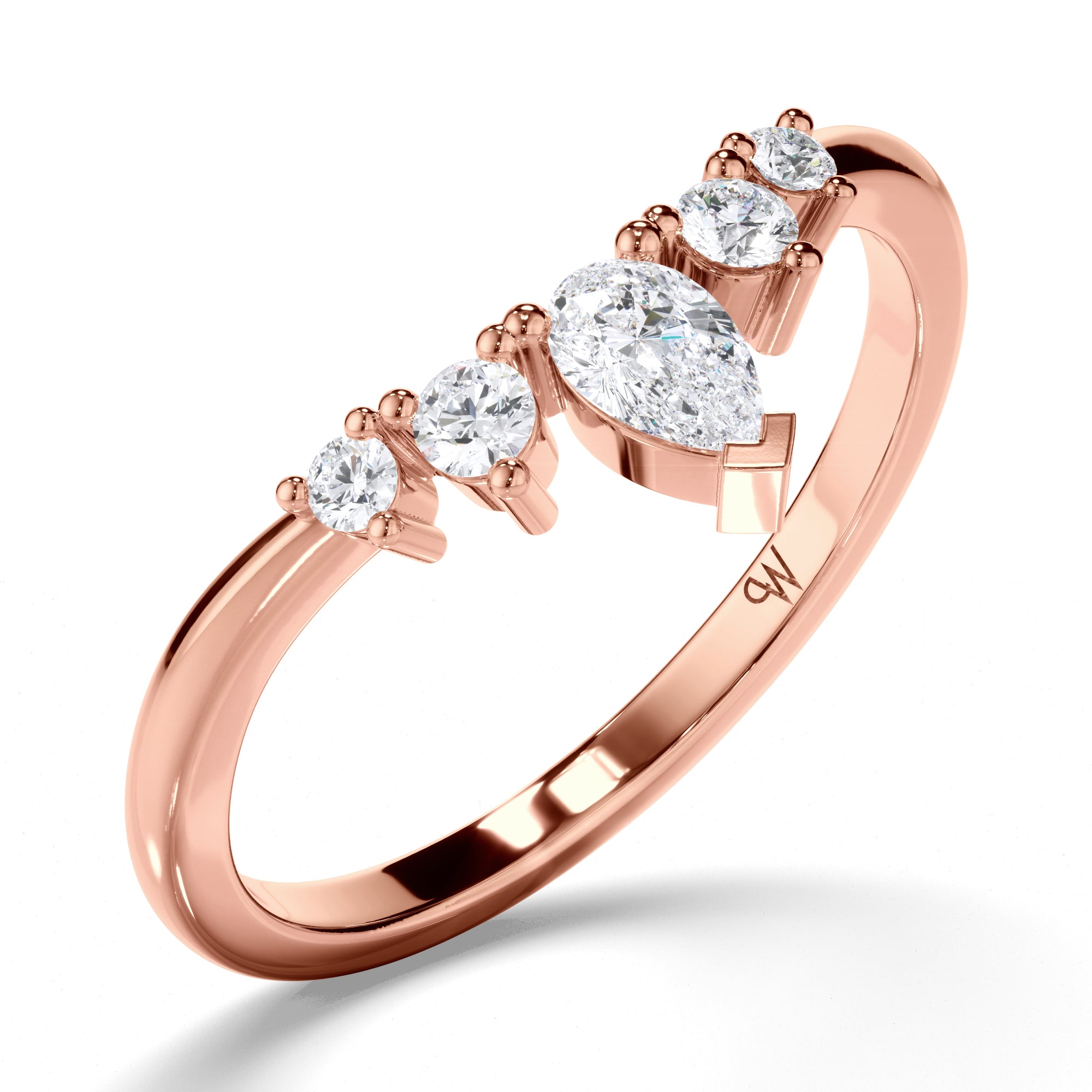 Curved Pear and Round Brilliant Cut Diamond Wedding Ring