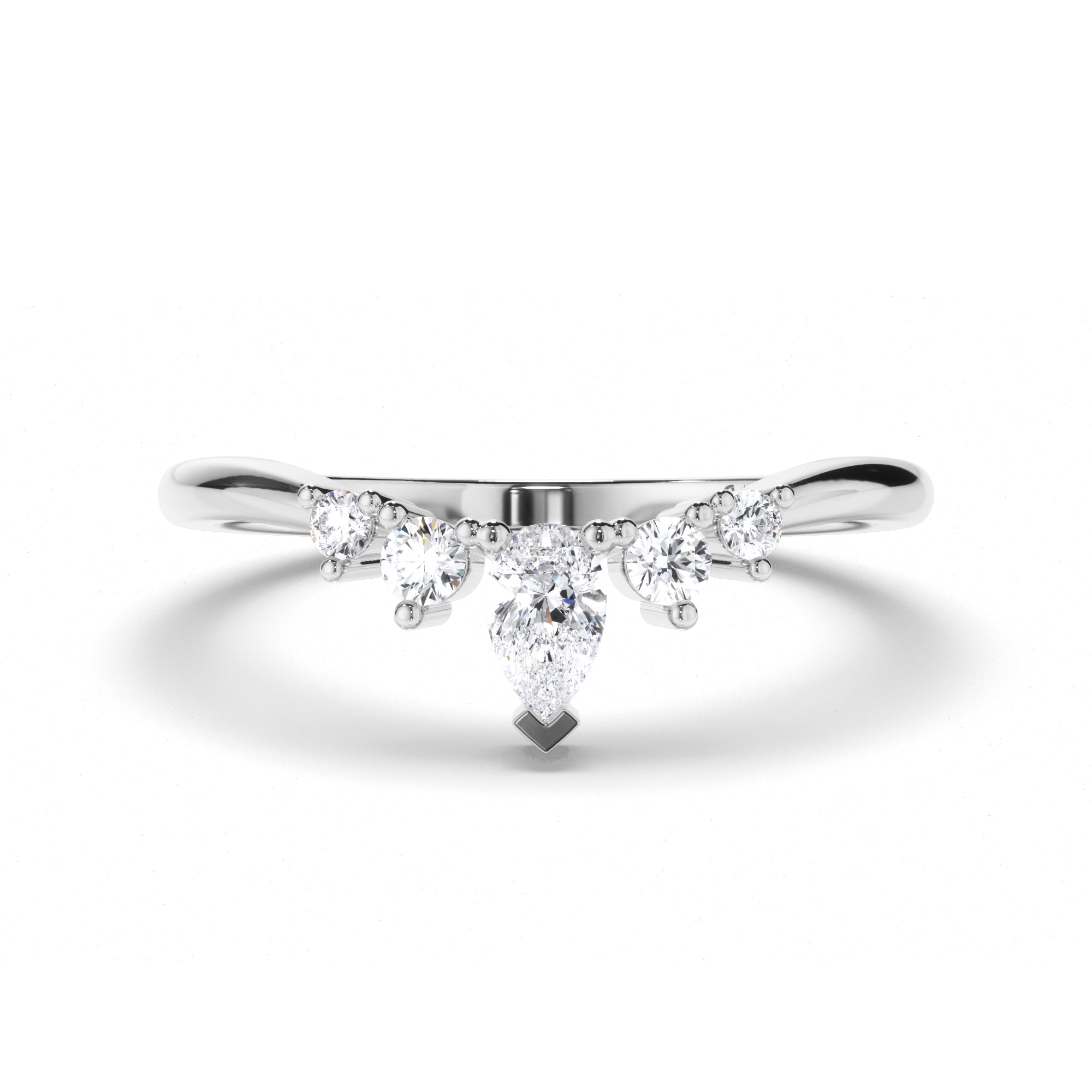 Curved Pear and Round Brilliant Cut Diamond Wedding Ring