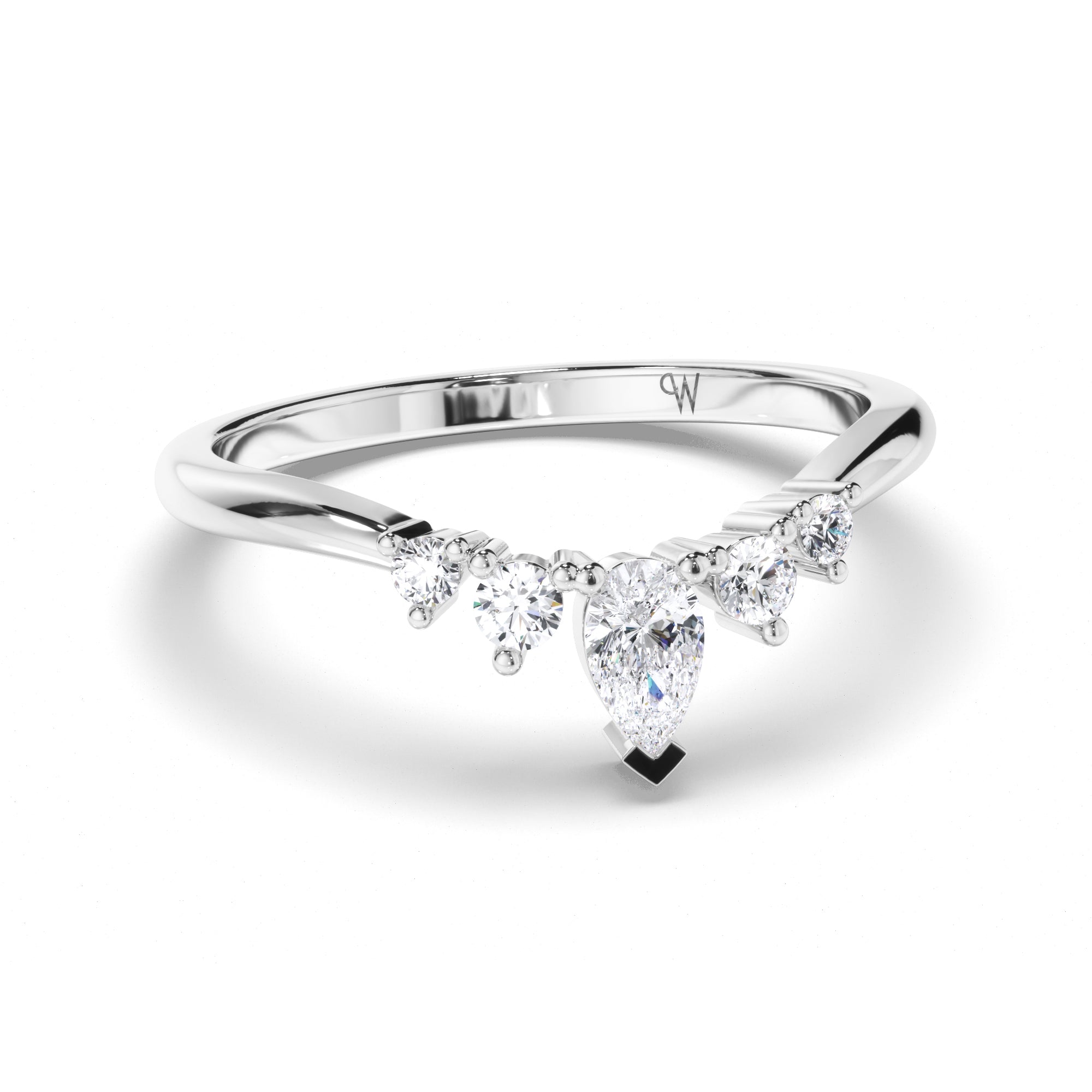 Curved Pear and Round Brilliant Cut Diamond Wedding Ring