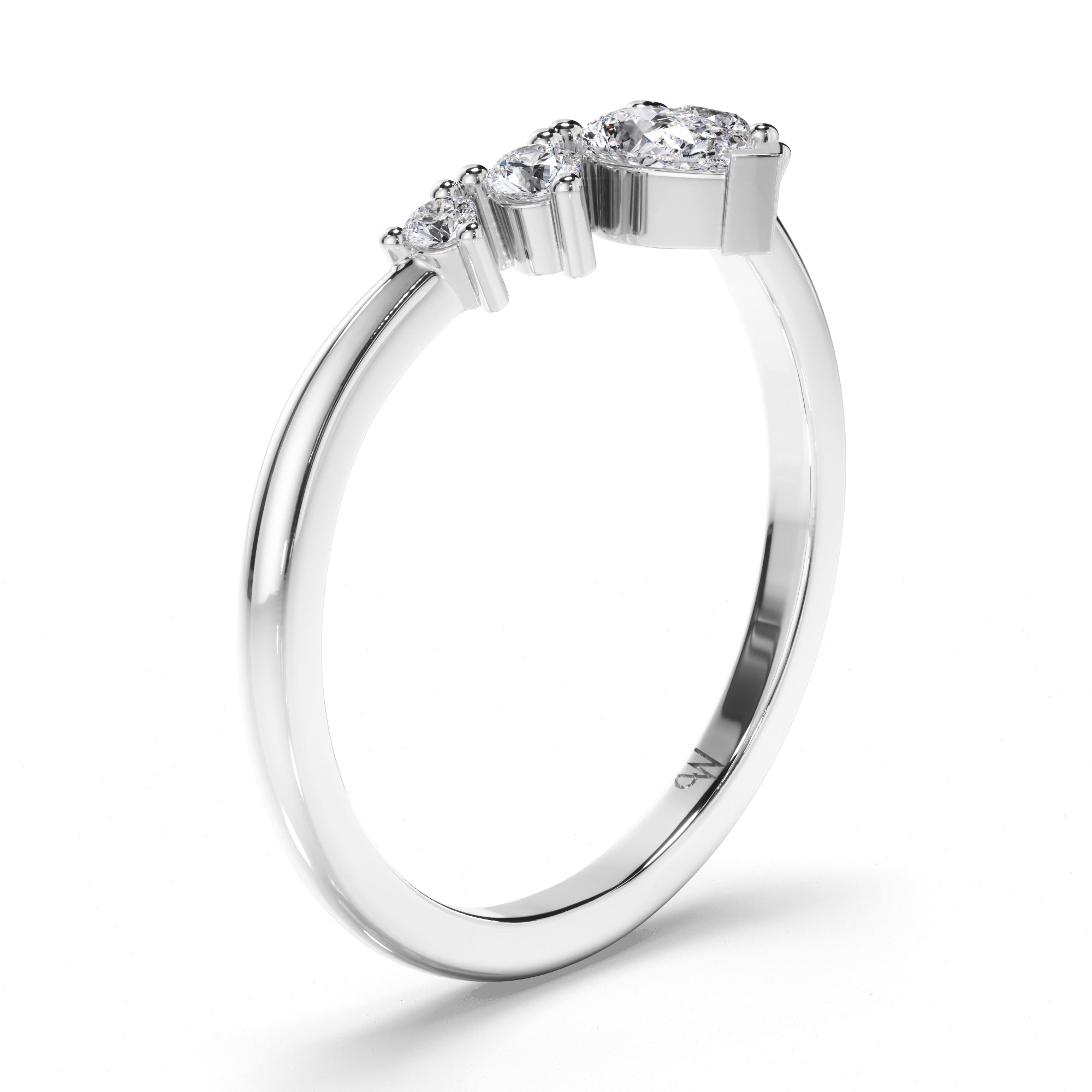 Curved Pear and Round Brilliant Cut Diamond Wedding Ring