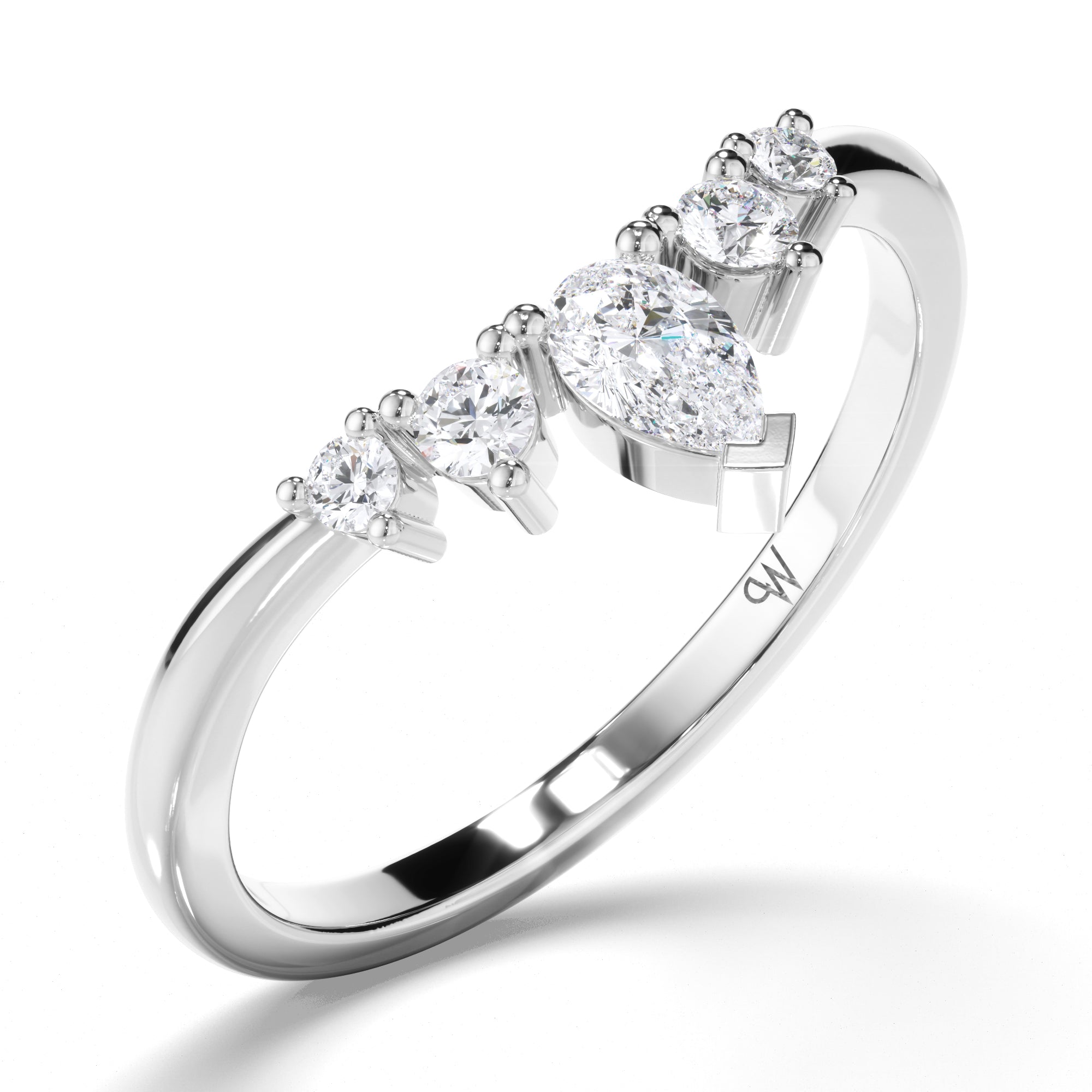 Curved Pear and Round Brilliant Cut Diamond Wedding Ring