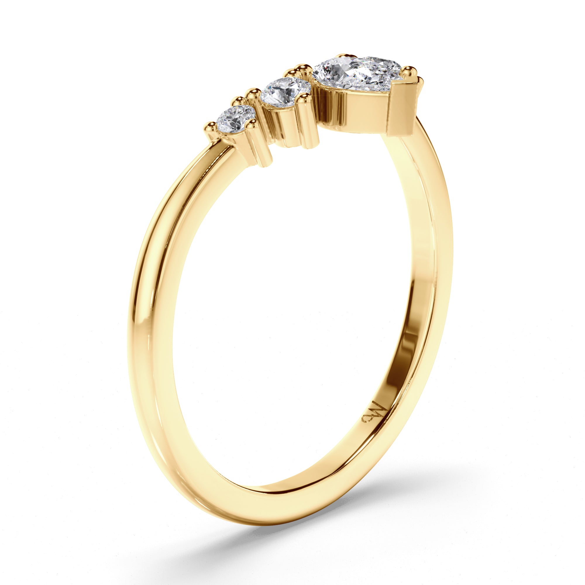 Curved Pear and Round Brilliant Cut Diamond Wedding Ring