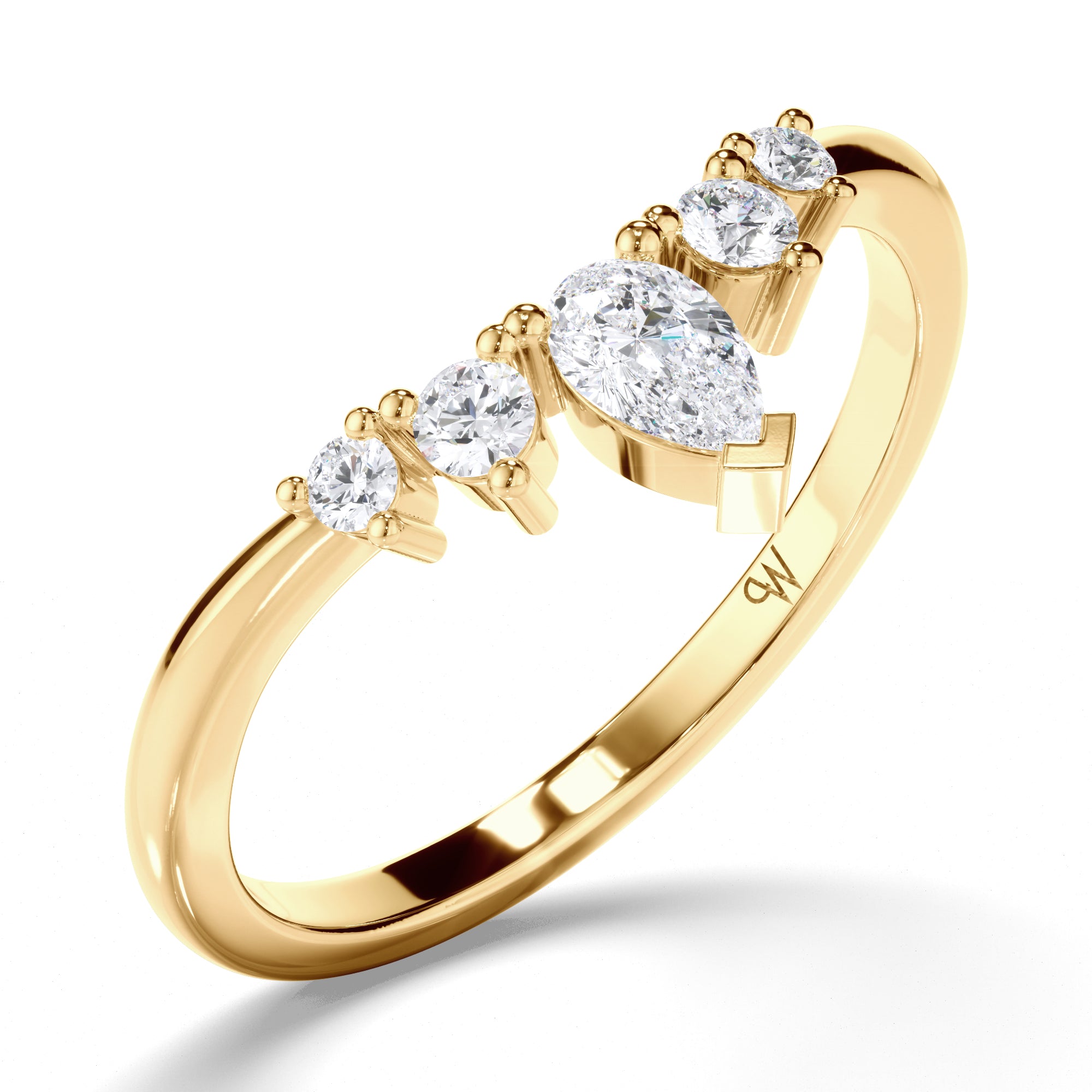 Curved Pear and Round Brilliant Cut Diamond Wedding Ring