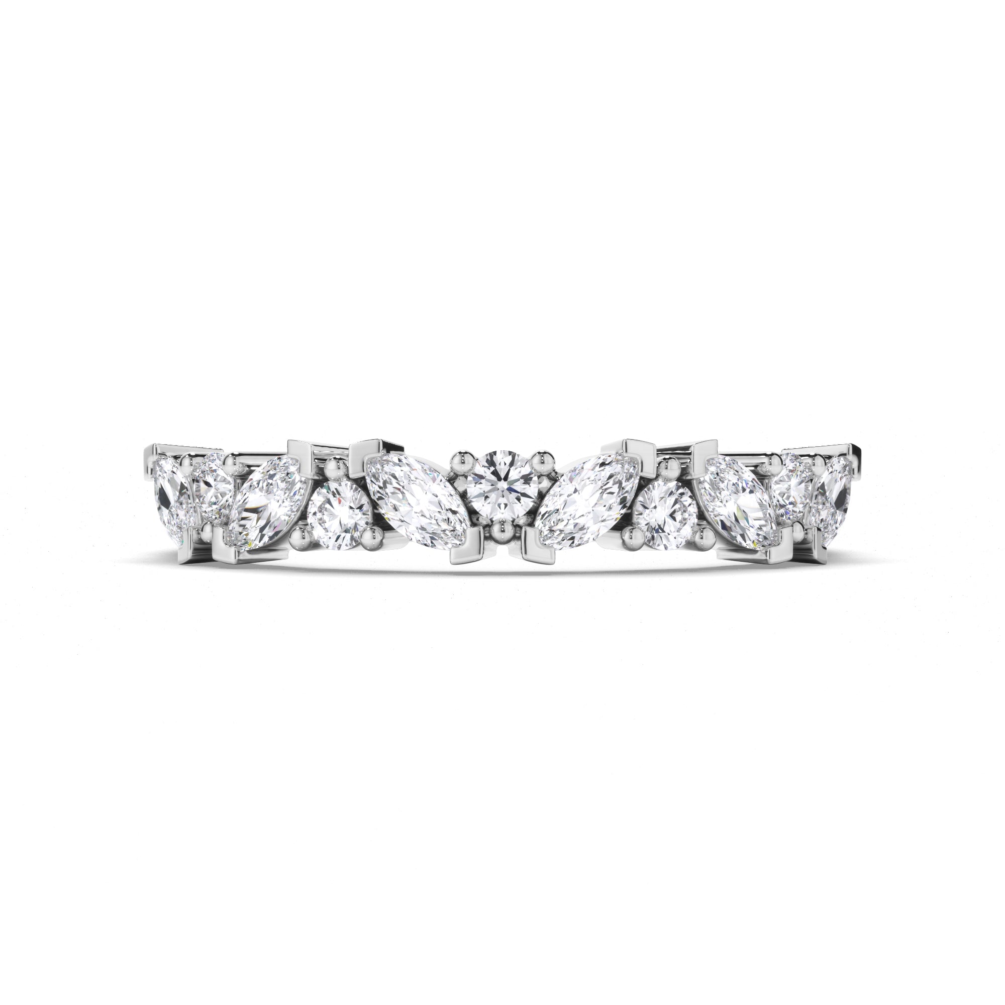 Cluster Set Marquise and Round Brilliant Cut Diamond Wedding Ring