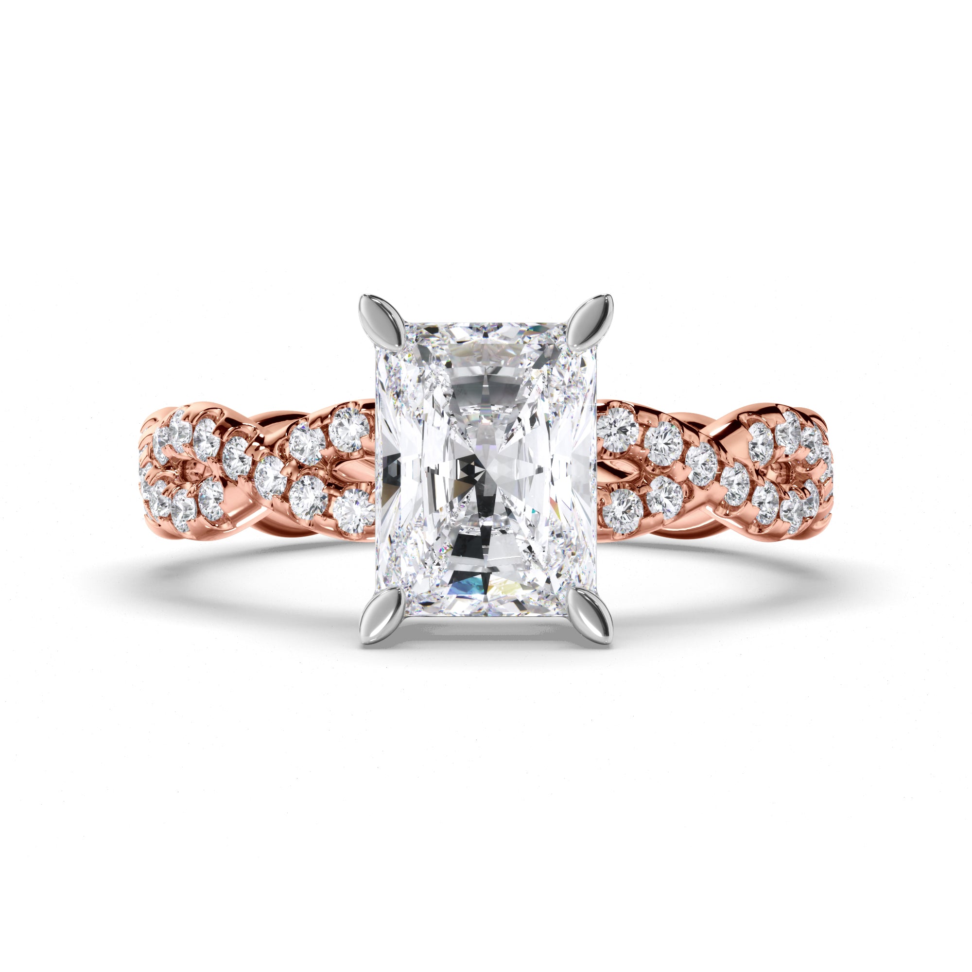 Radiant Diamond Engagement Ring with Woven Diamond Band