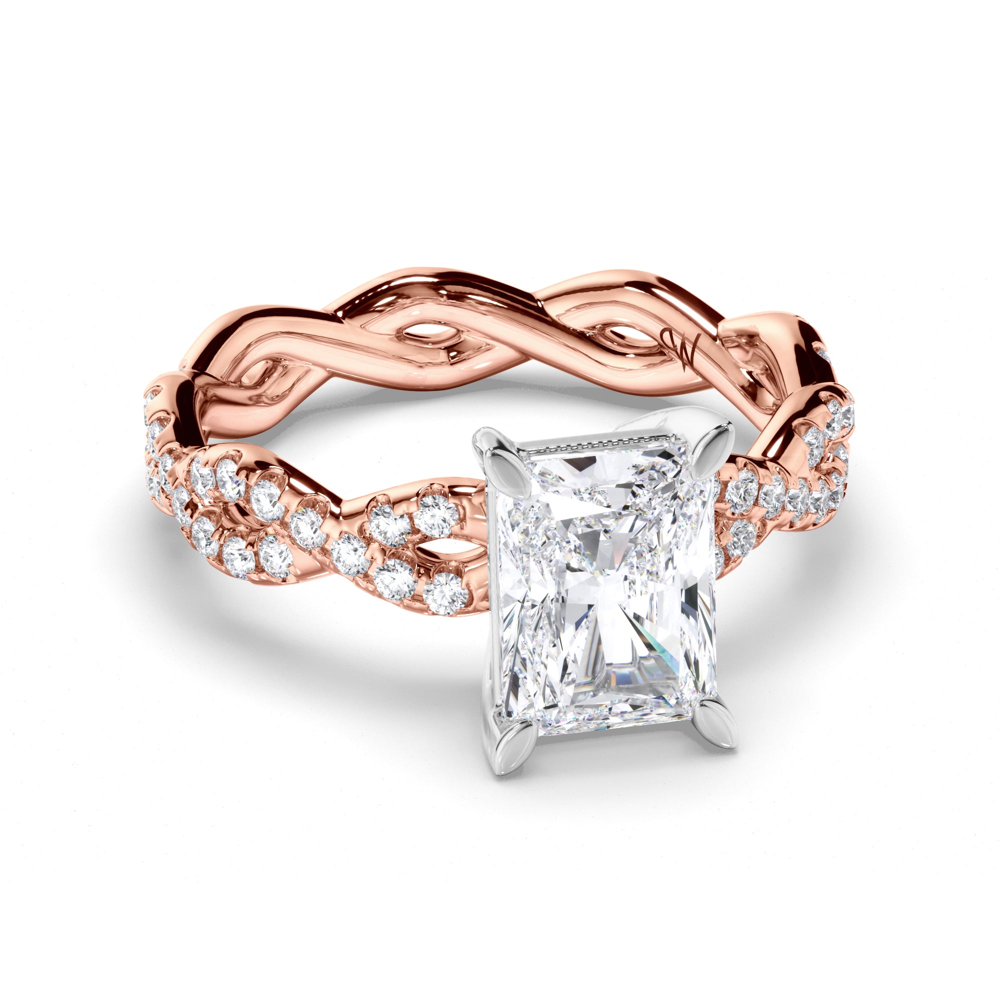 Radiant Diamond Engagement Ring with Woven Diamond Band