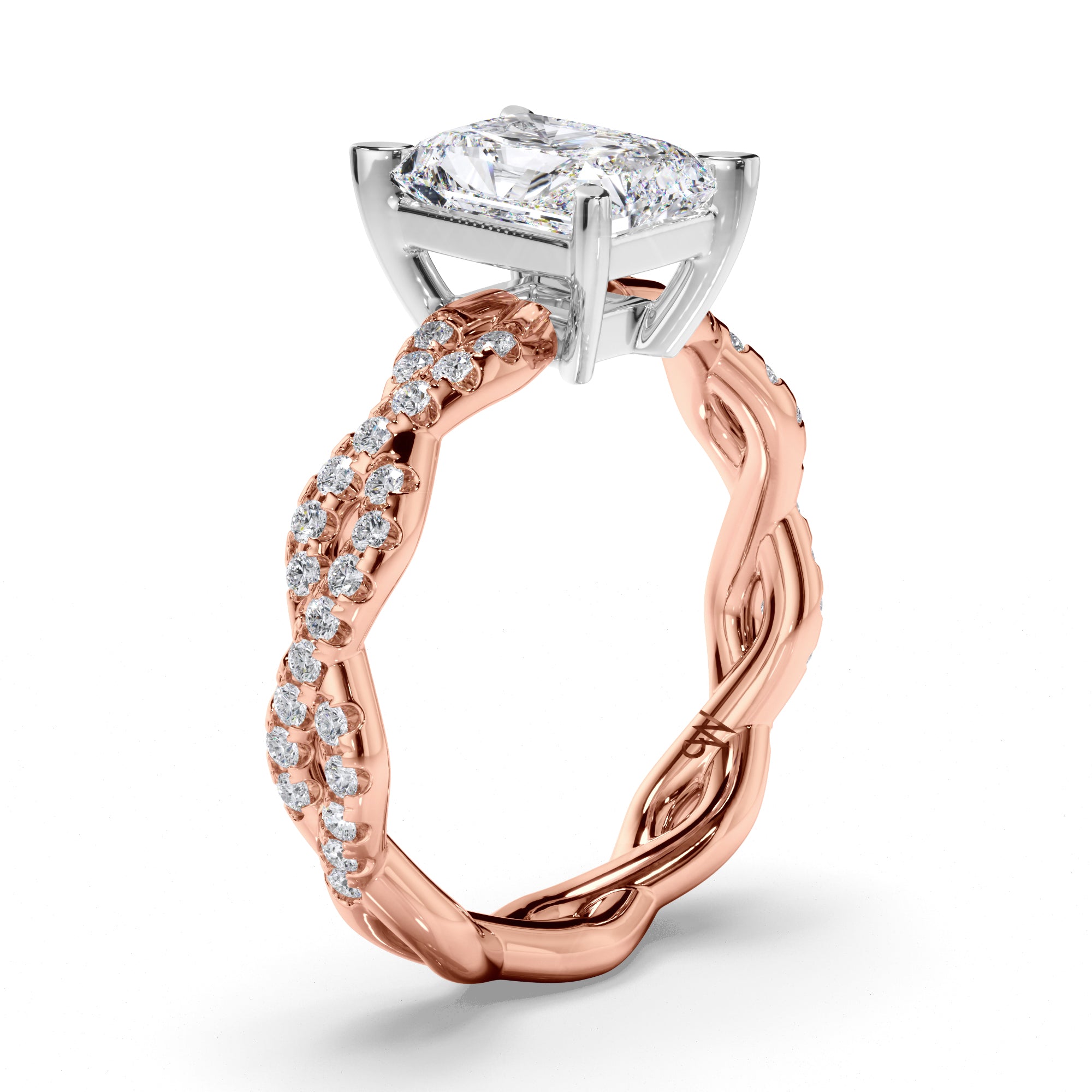 Radiant Diamond Engagement Ring with Woven Diamond Band