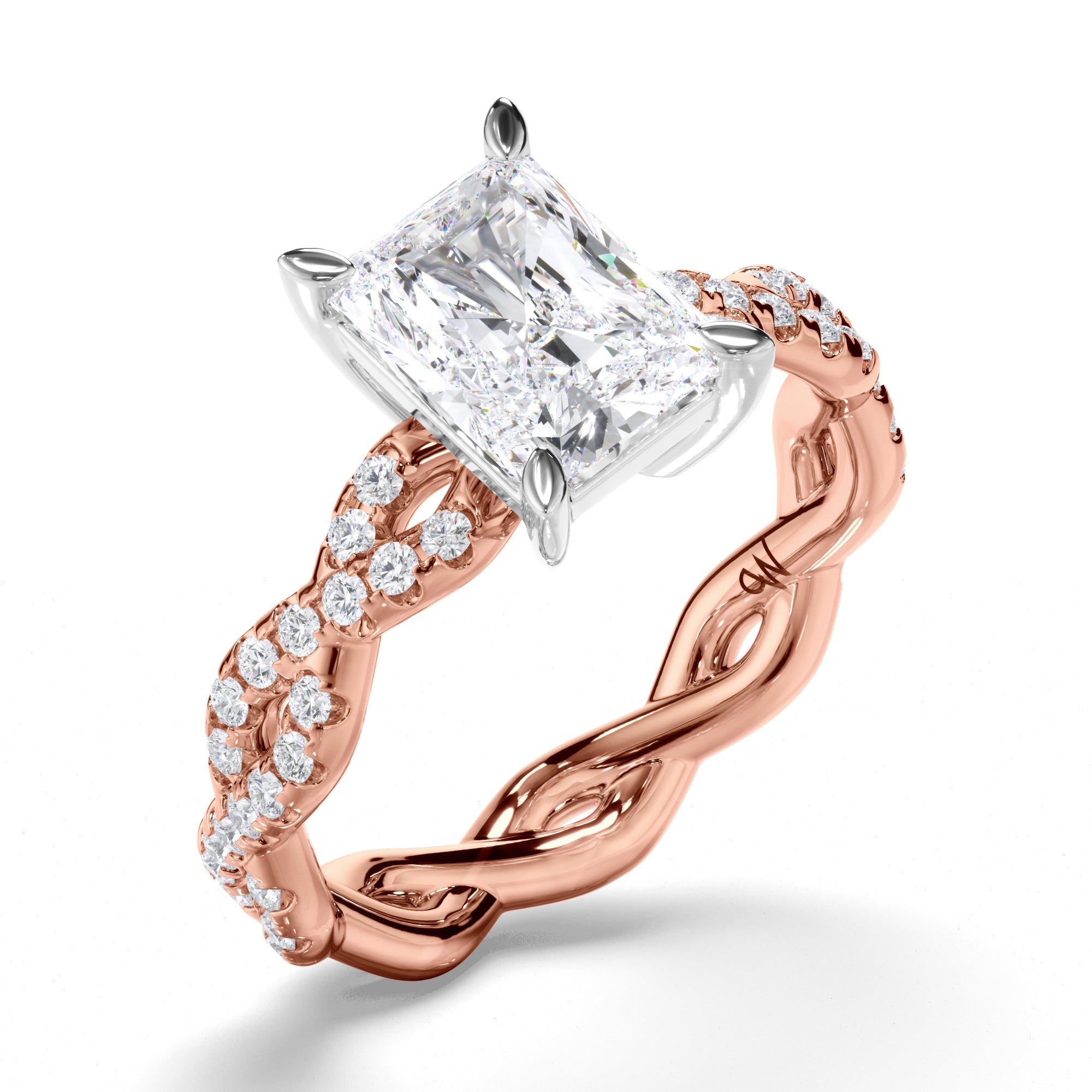 Radiant Diamond Engagement Ring with Woven Diamond Band