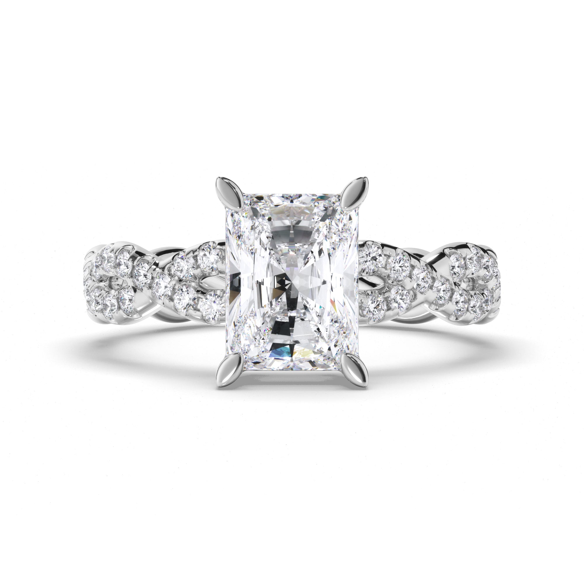Radiant Diamond Engagement Ring with Woven Diamond Band