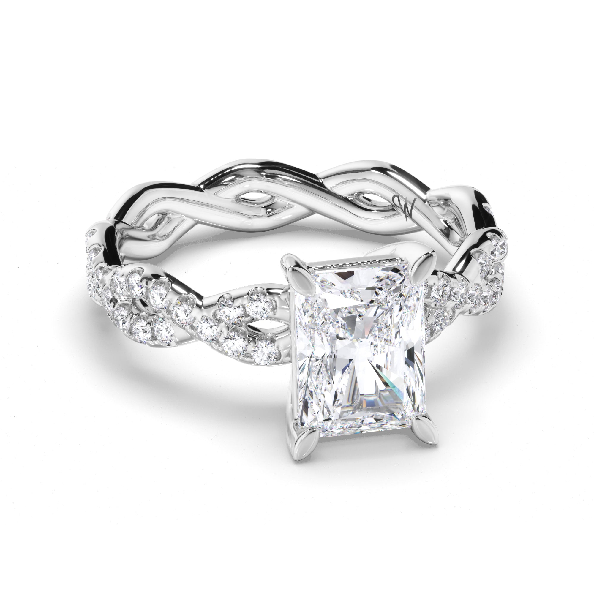 Radiant Diamond Engagement Ring with Woven Diamond Band