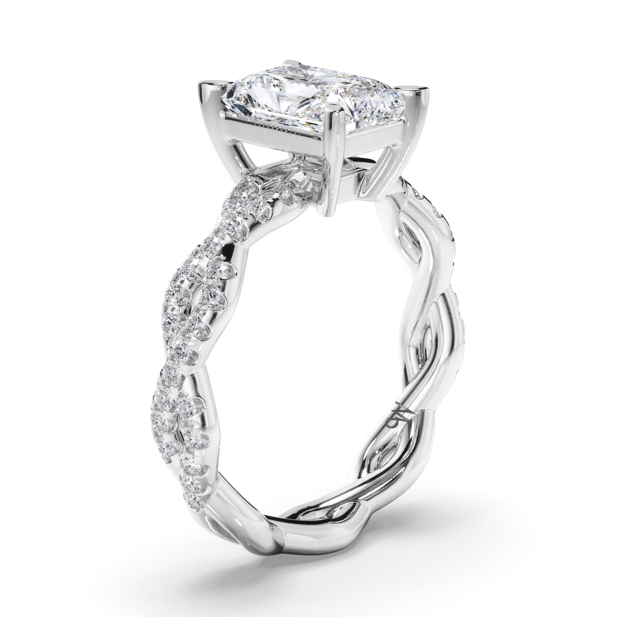 Radiant Diamond Engagement Ring with Woven Diamond Band