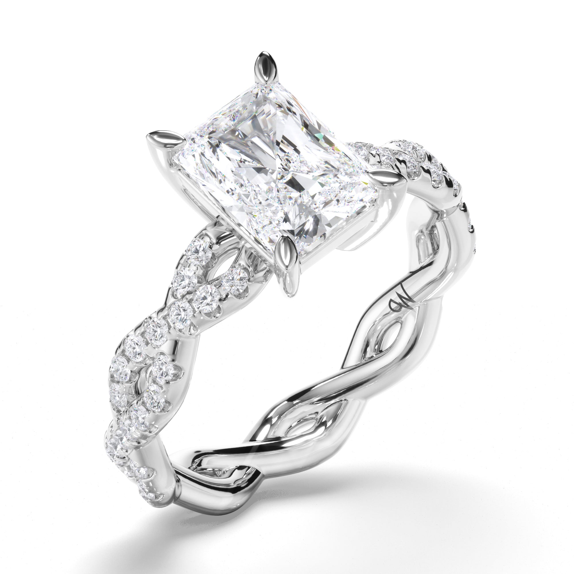 Radiant Diamond Engagement Ring with Woven Diamond Band