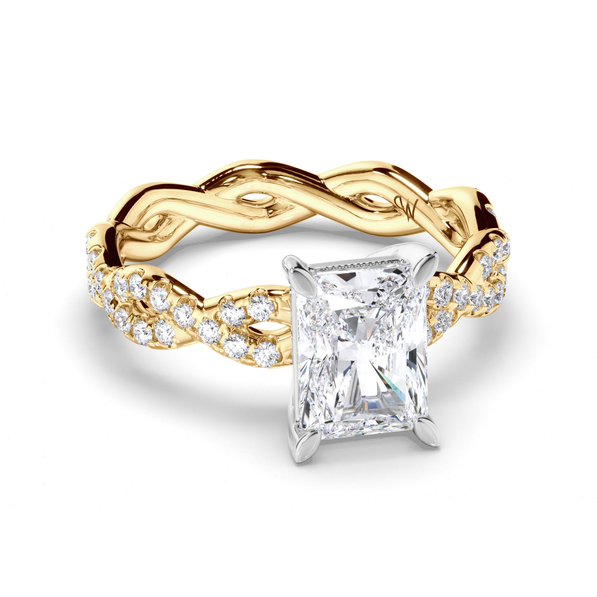 Radiant Diamond Engagement Ring with Woven Diamond Band