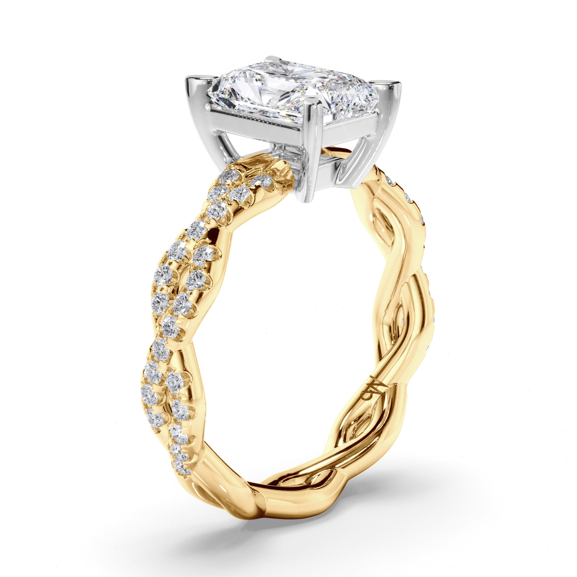 Radiant Diamond Engagement Ring with Woven Diamond Band