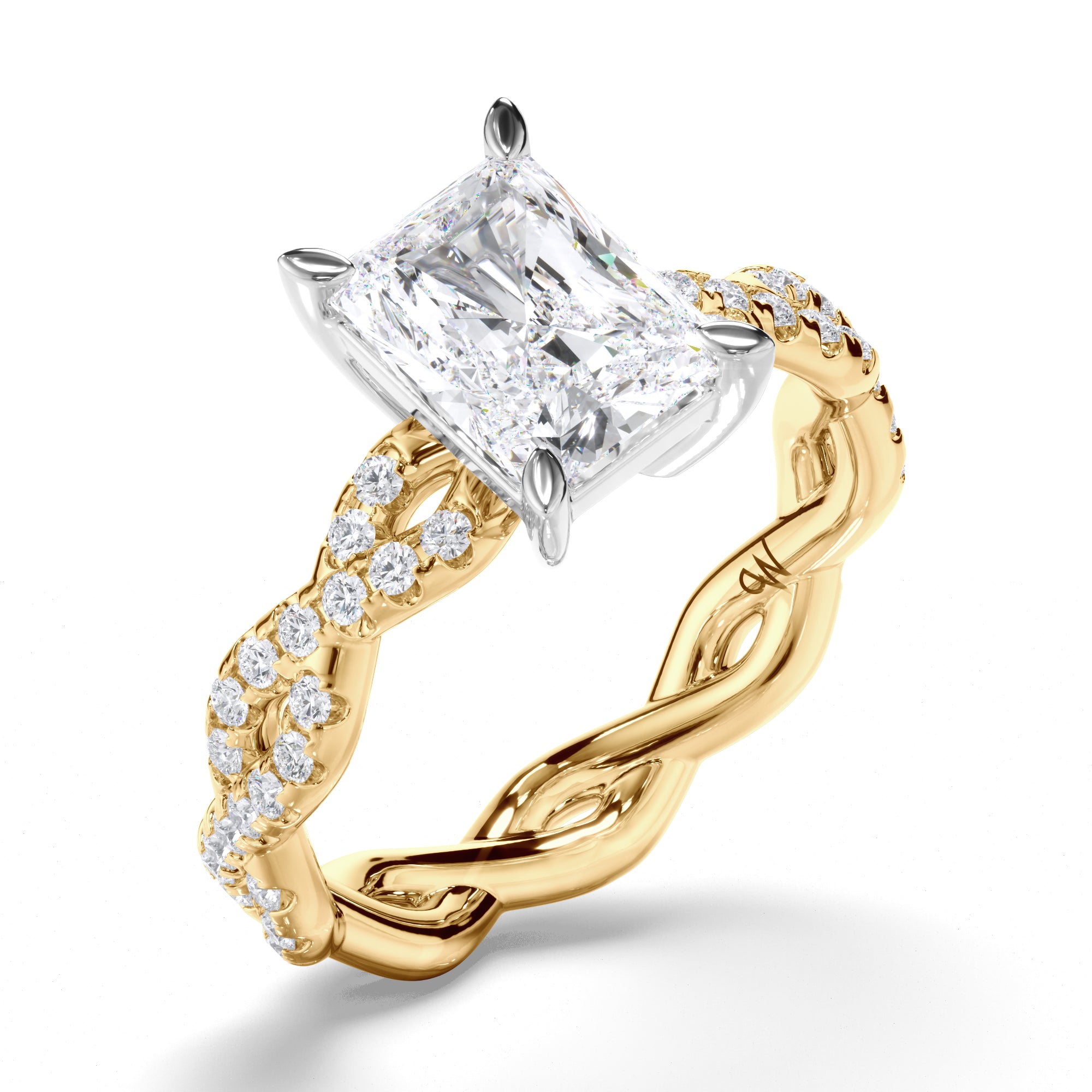 Radiant Diamond Engagement Ring with Woven Diamond Band