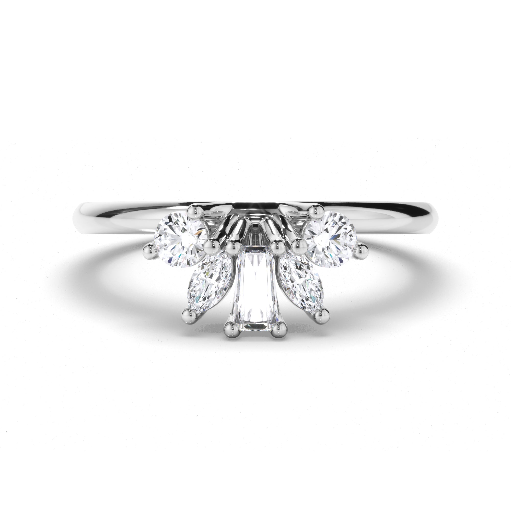 Curved Round, Baguette, and Round Brilliant Diamond Wedding Ring