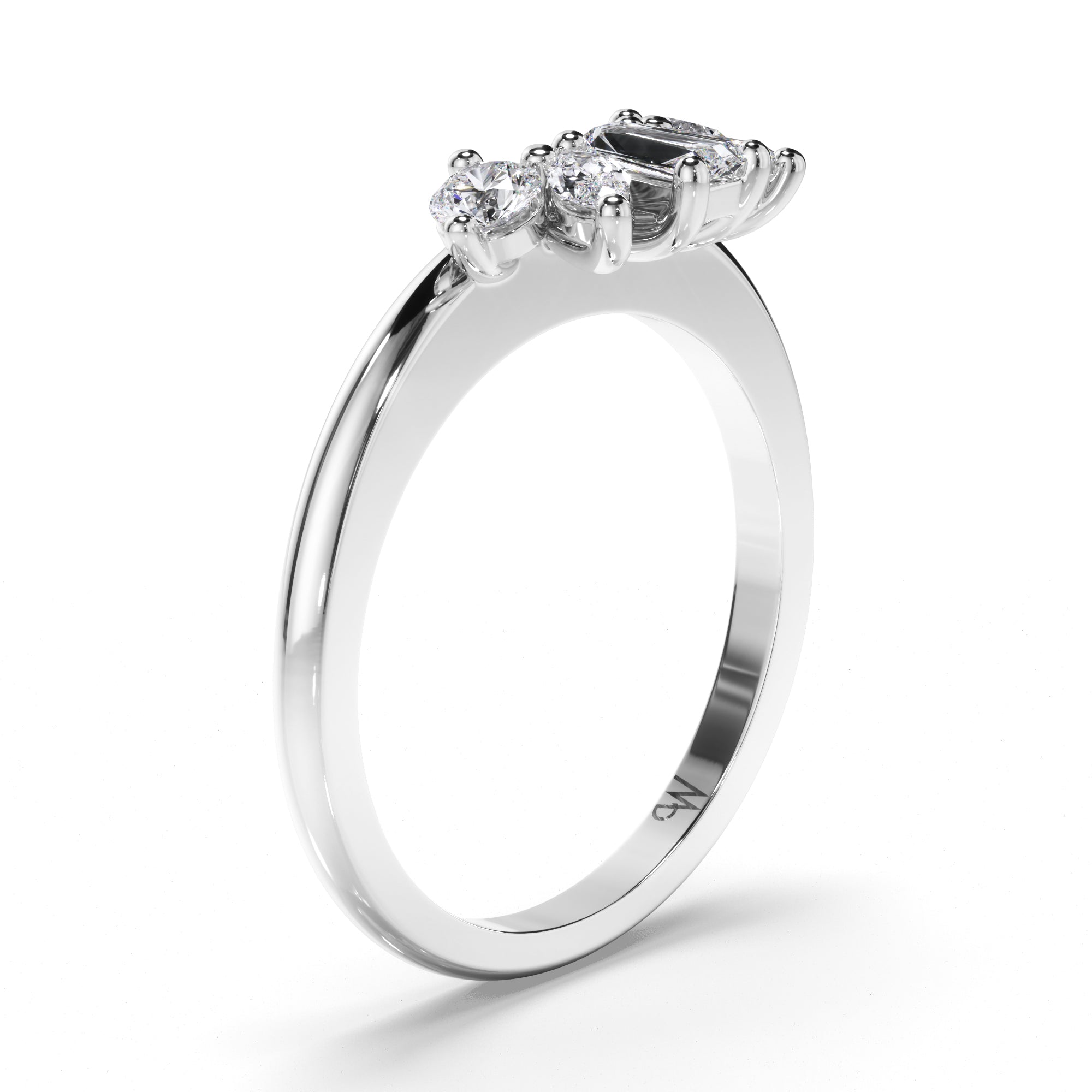 Curved Round, Baguette, and Round Brilliant Diamond Wedding Ring