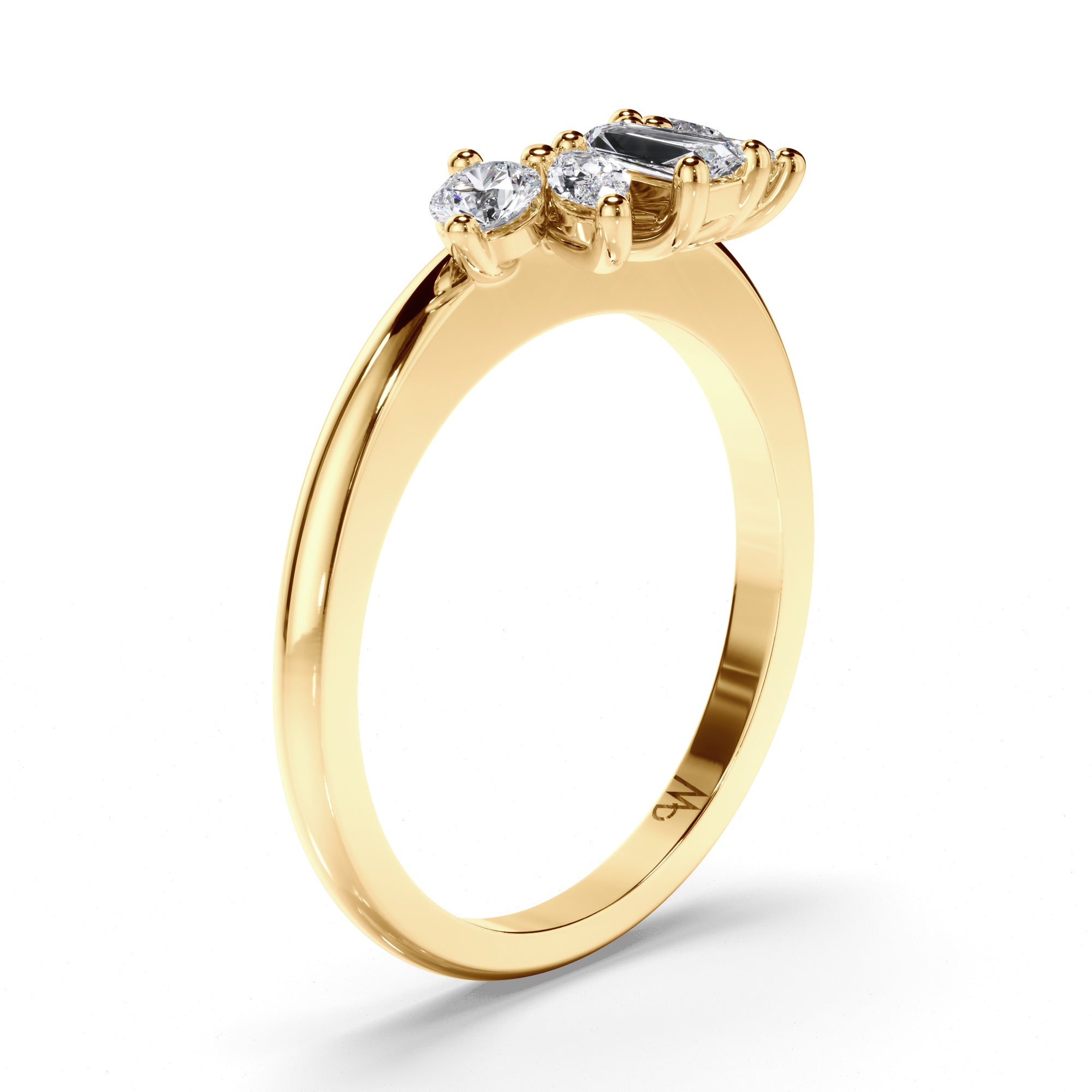 Curved Round, Baguette, and Round Brilliant Diamond Wedding Ring