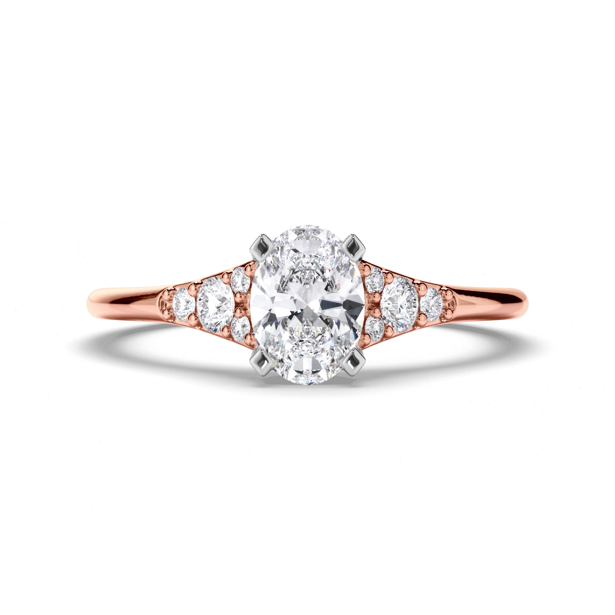Oval Diamond Engagement Ring with Diamond Cluster Sides