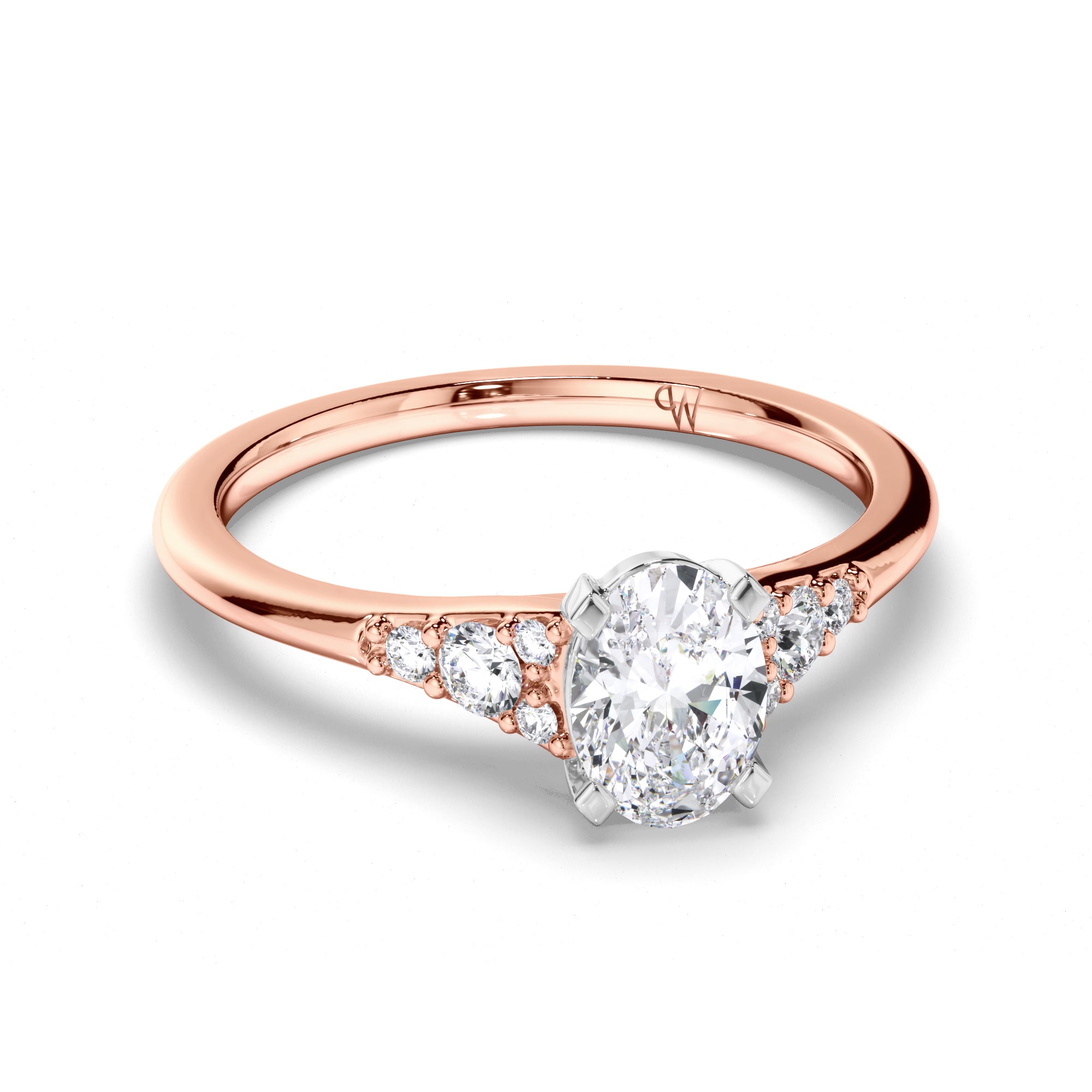 Oval Diamond Engagement Ring with Diamond Cluster Sides
