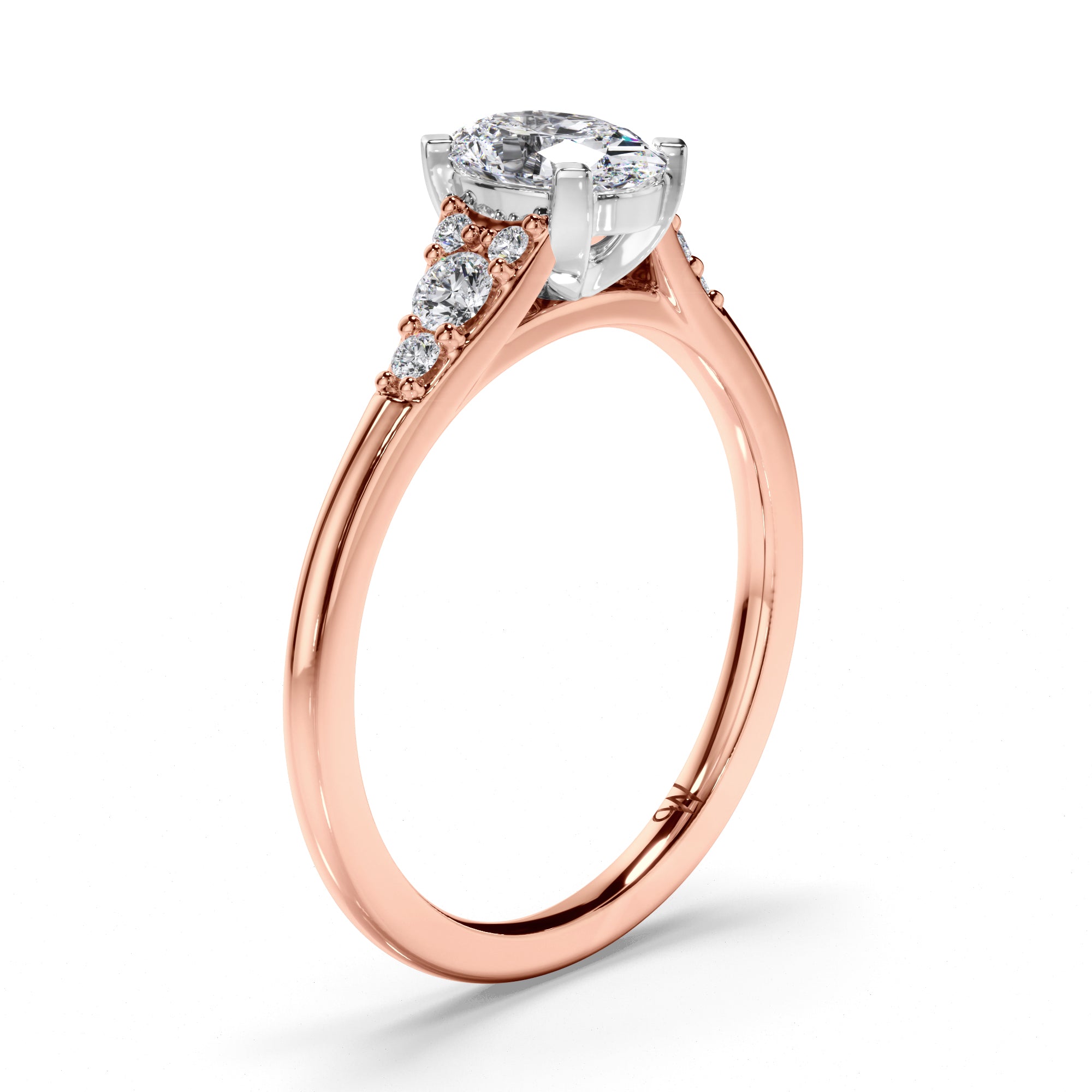 Oval Diamond Engagement Ring with Diamond Cluster Sides