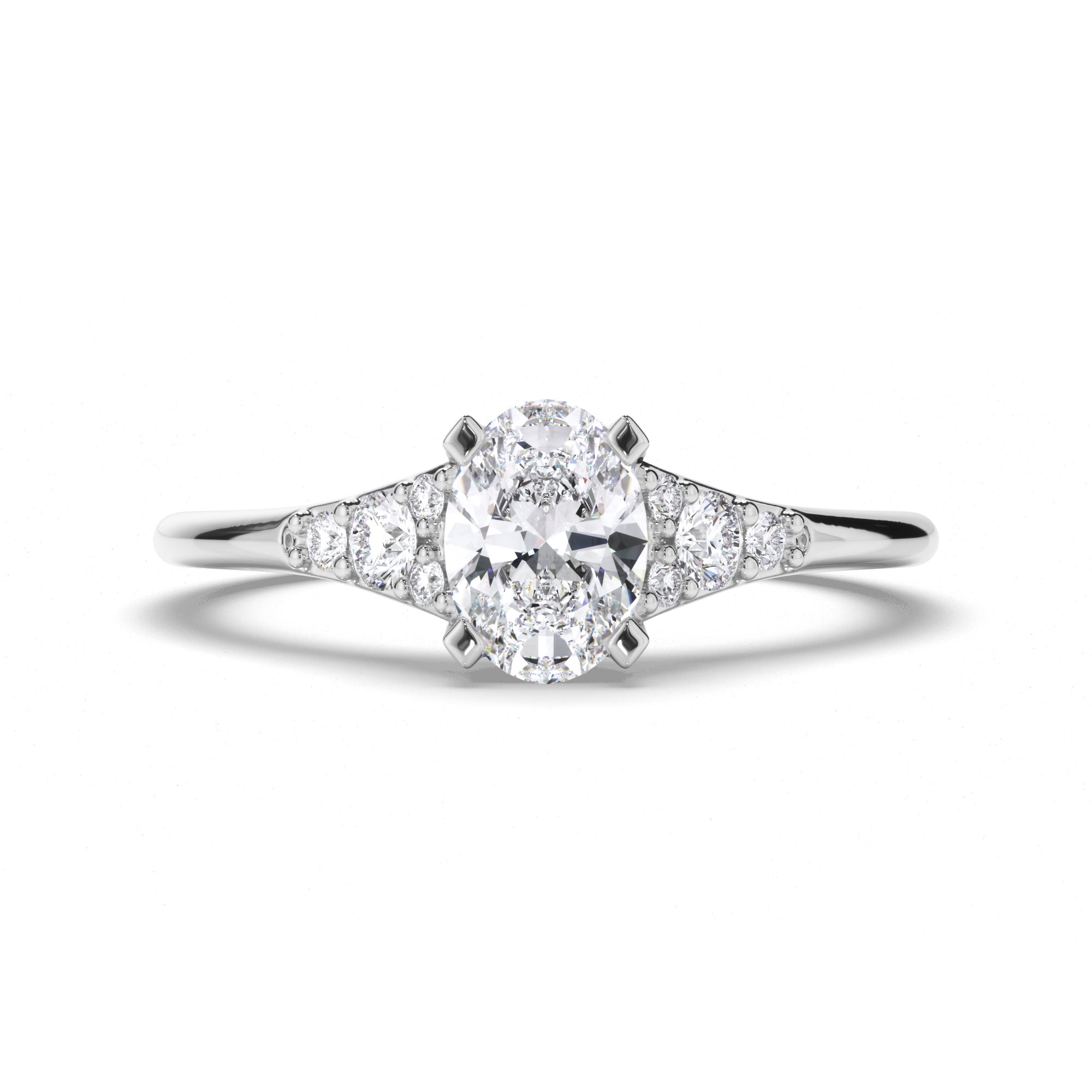Oval Diamond Engagement Ring with Diamond Cluster Sides