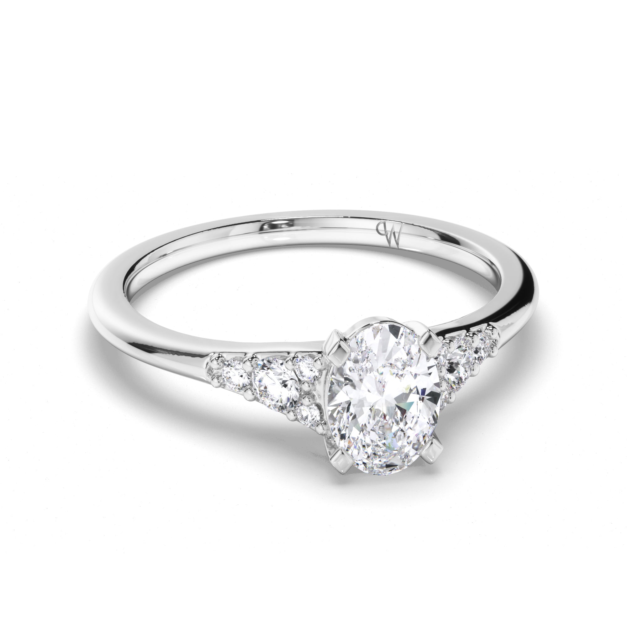 Oval Diamond Engagement Ring with Diamond Cluster Sides