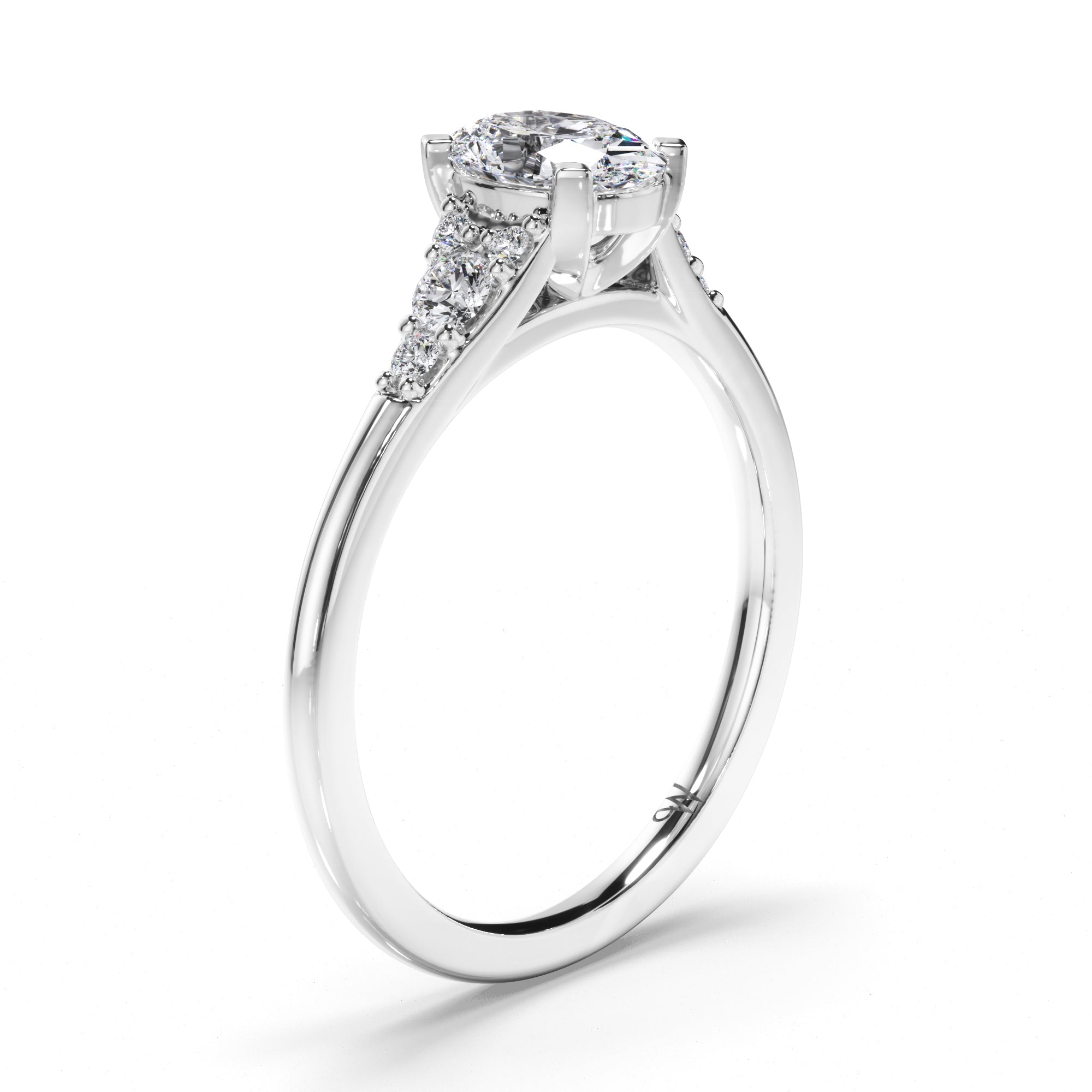 Oval Diamond Engagement Ring with Diamond Cluster Sides
