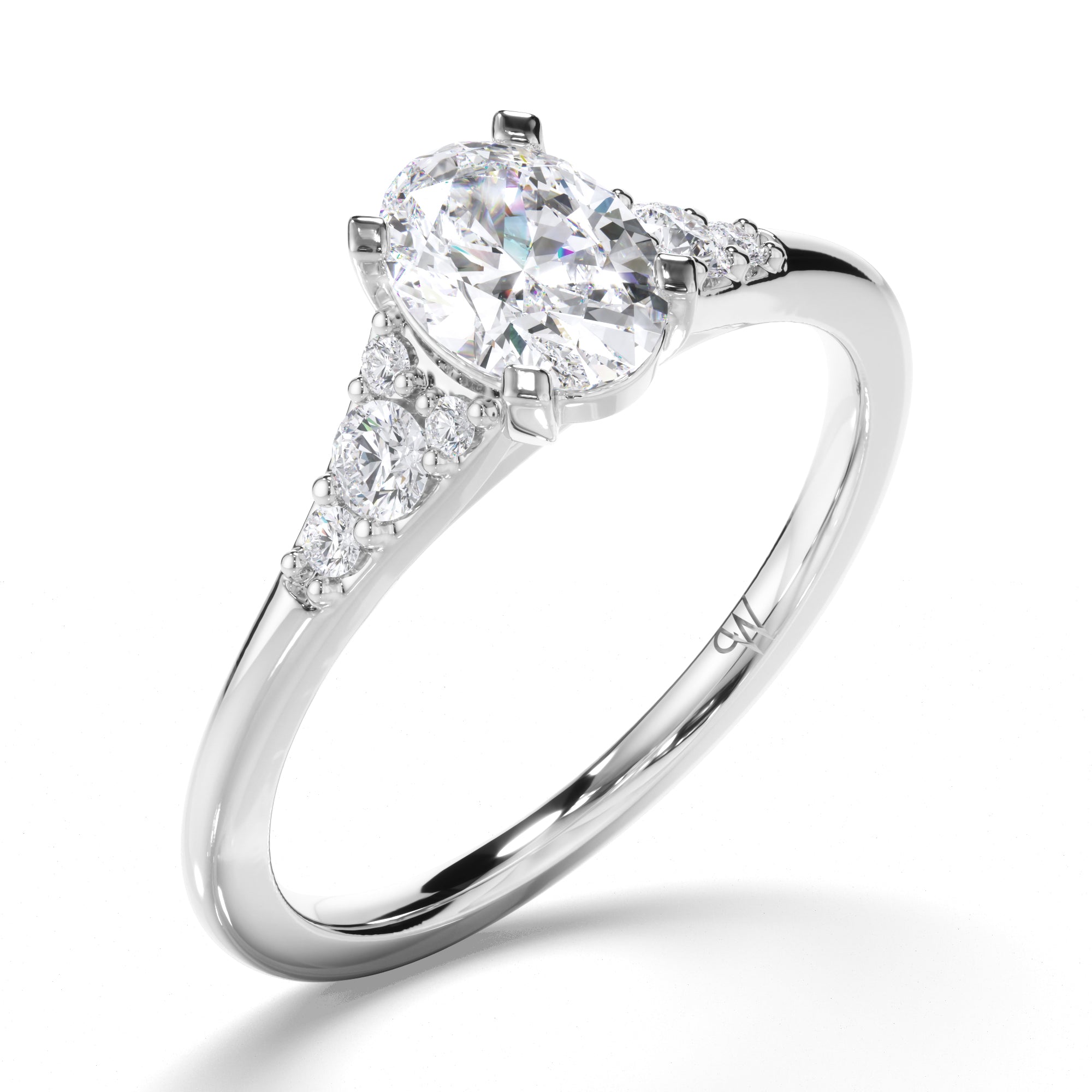 Oval Diamond Engagement Ring with Diamond Cluster Sides