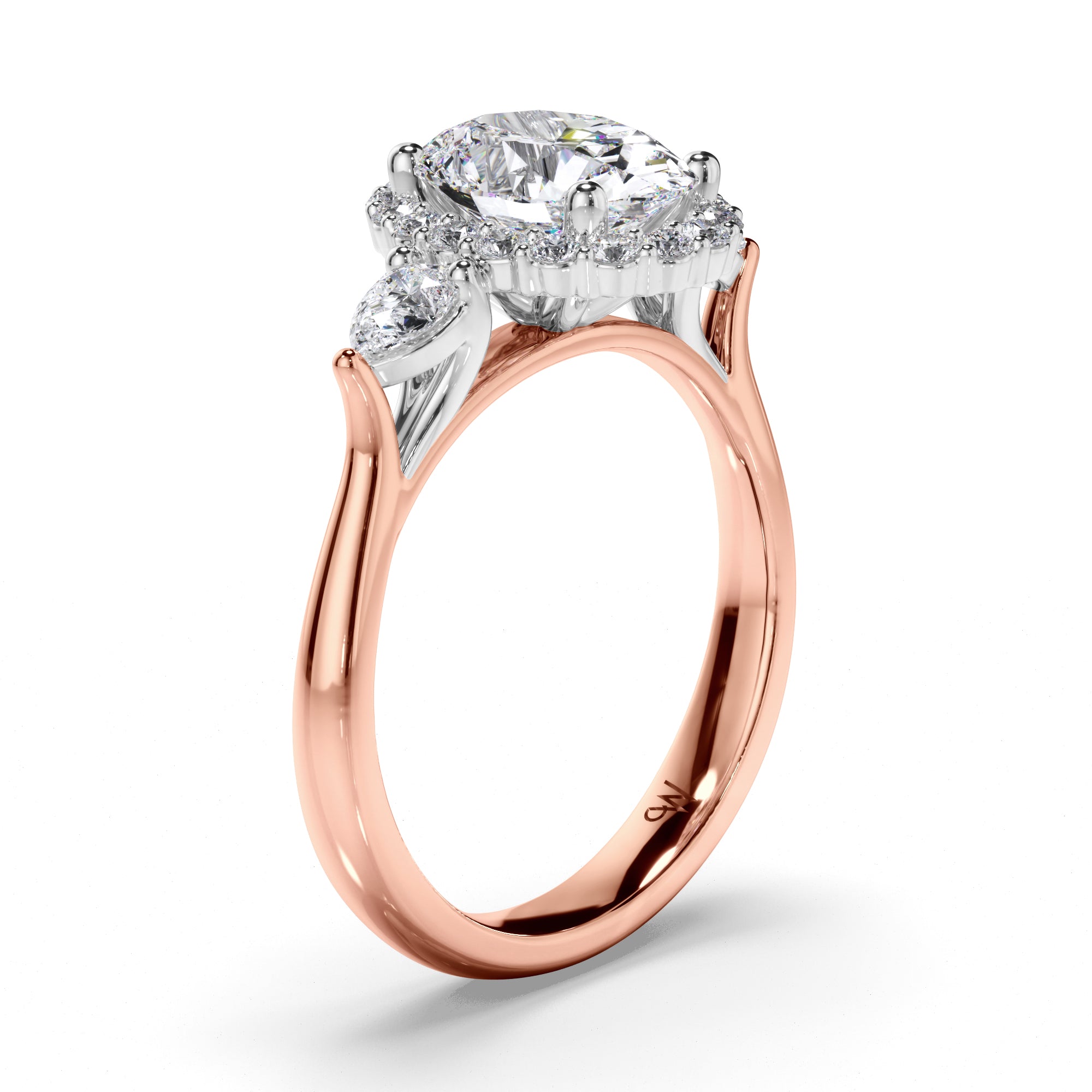 Oval Diamond Engagement Ring with Halo and Pear Sides