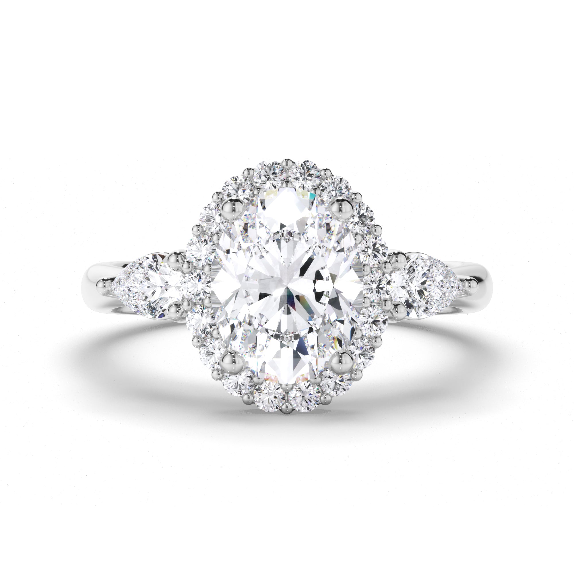 Oval Diamond Engagement Ring with Halo and Pear Sides