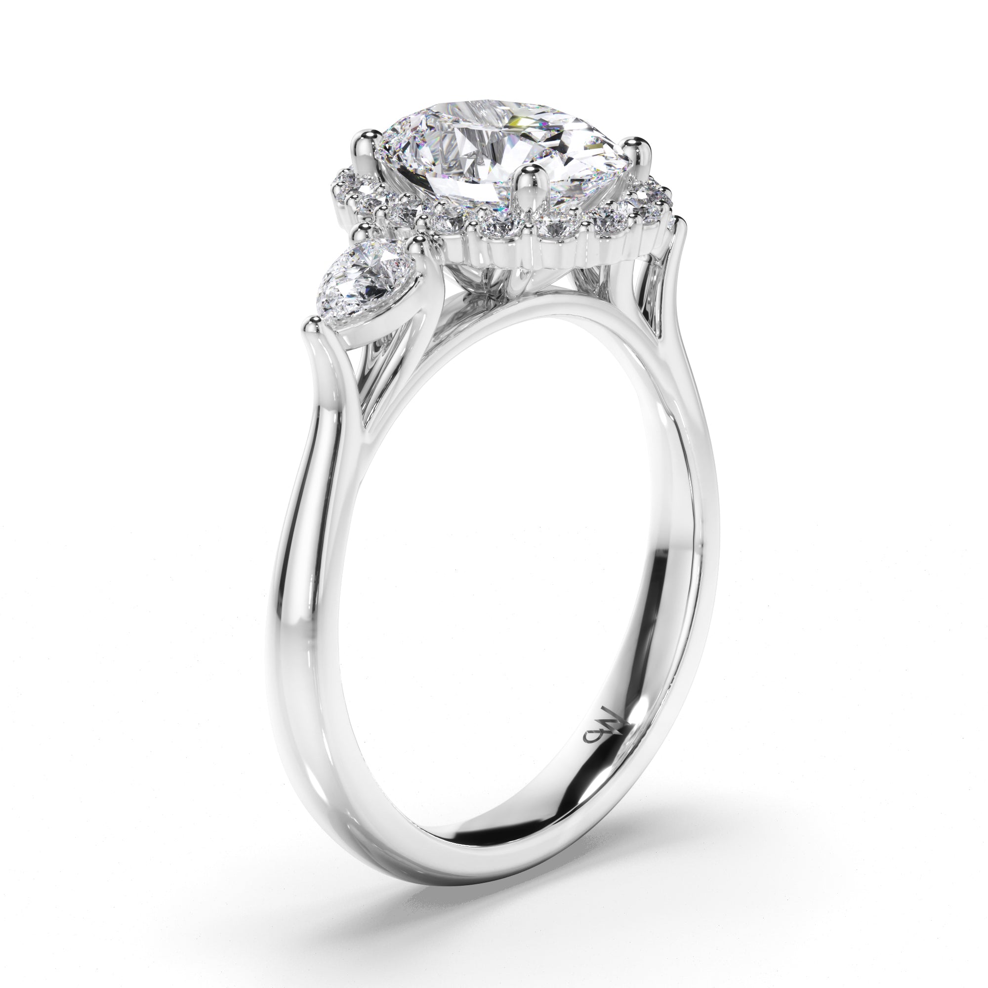 Oval Diamond Engagement Ring with Halo and Pear Sides
