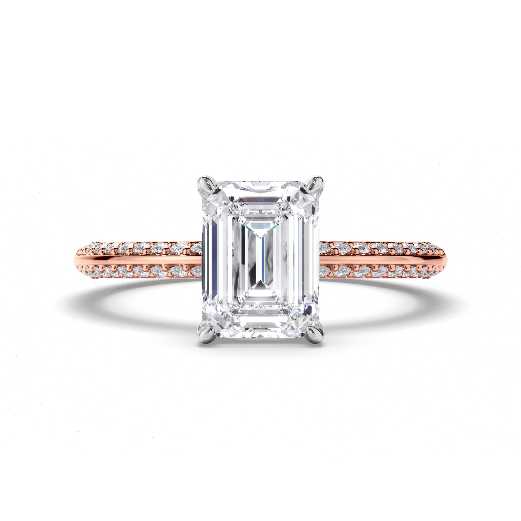 Emerald Cut Diamond Engagement Ring with Pave Band