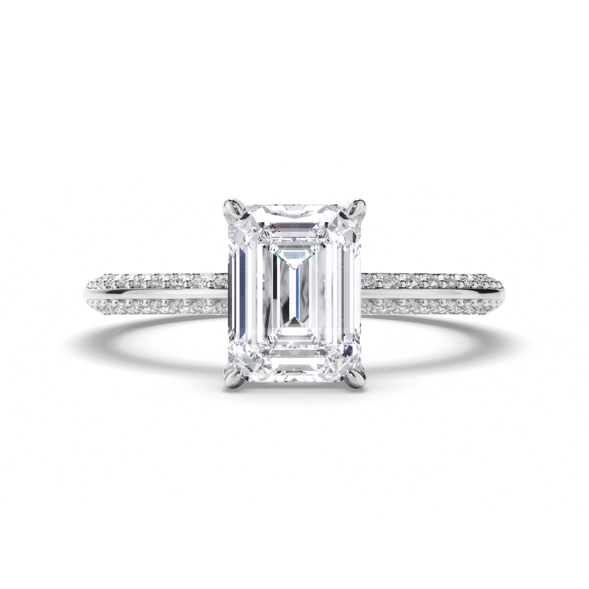 Emerald Cut Diamond Engagement Ring with Pave Band