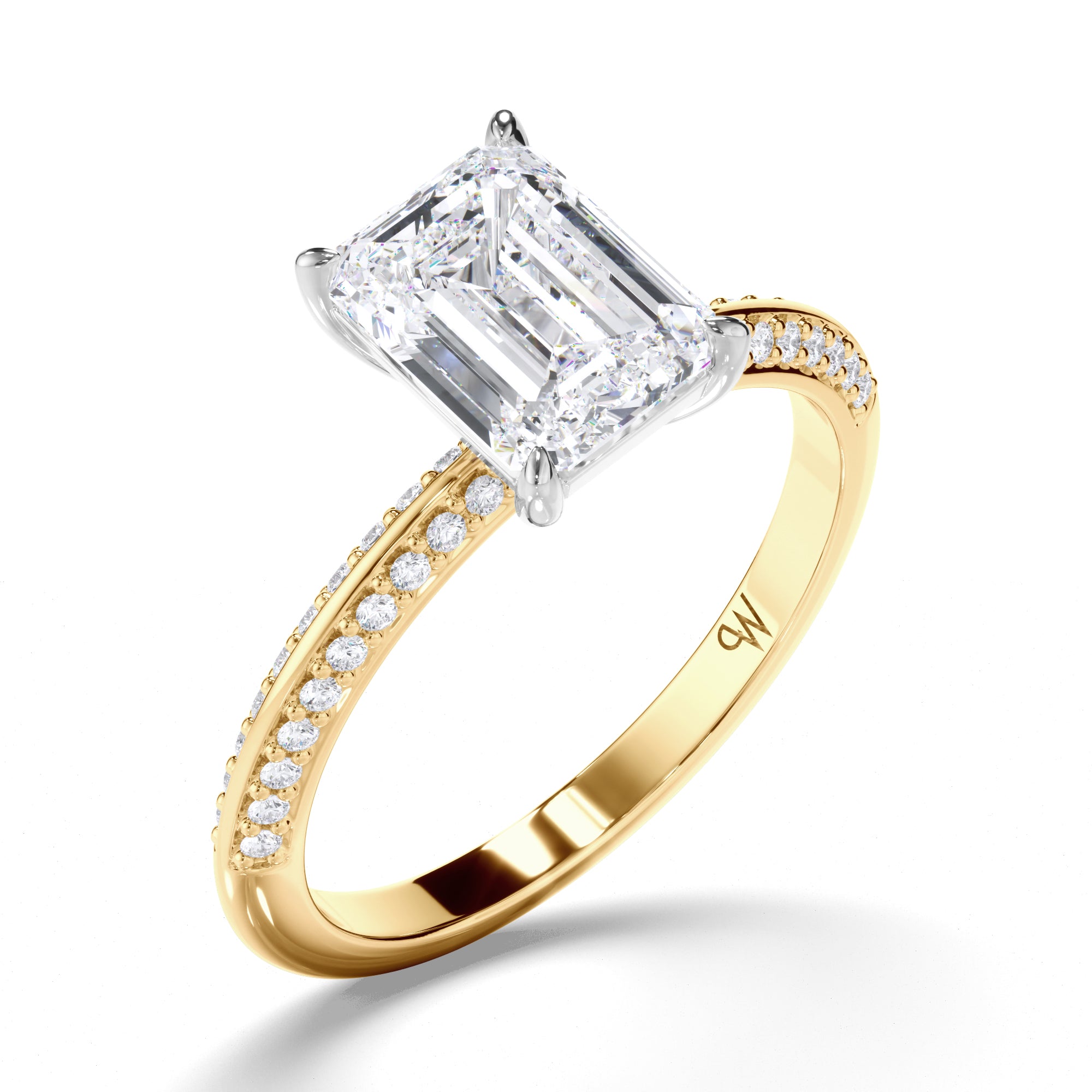 Emerald Cut Diamond Engagement Ring with Pave Band