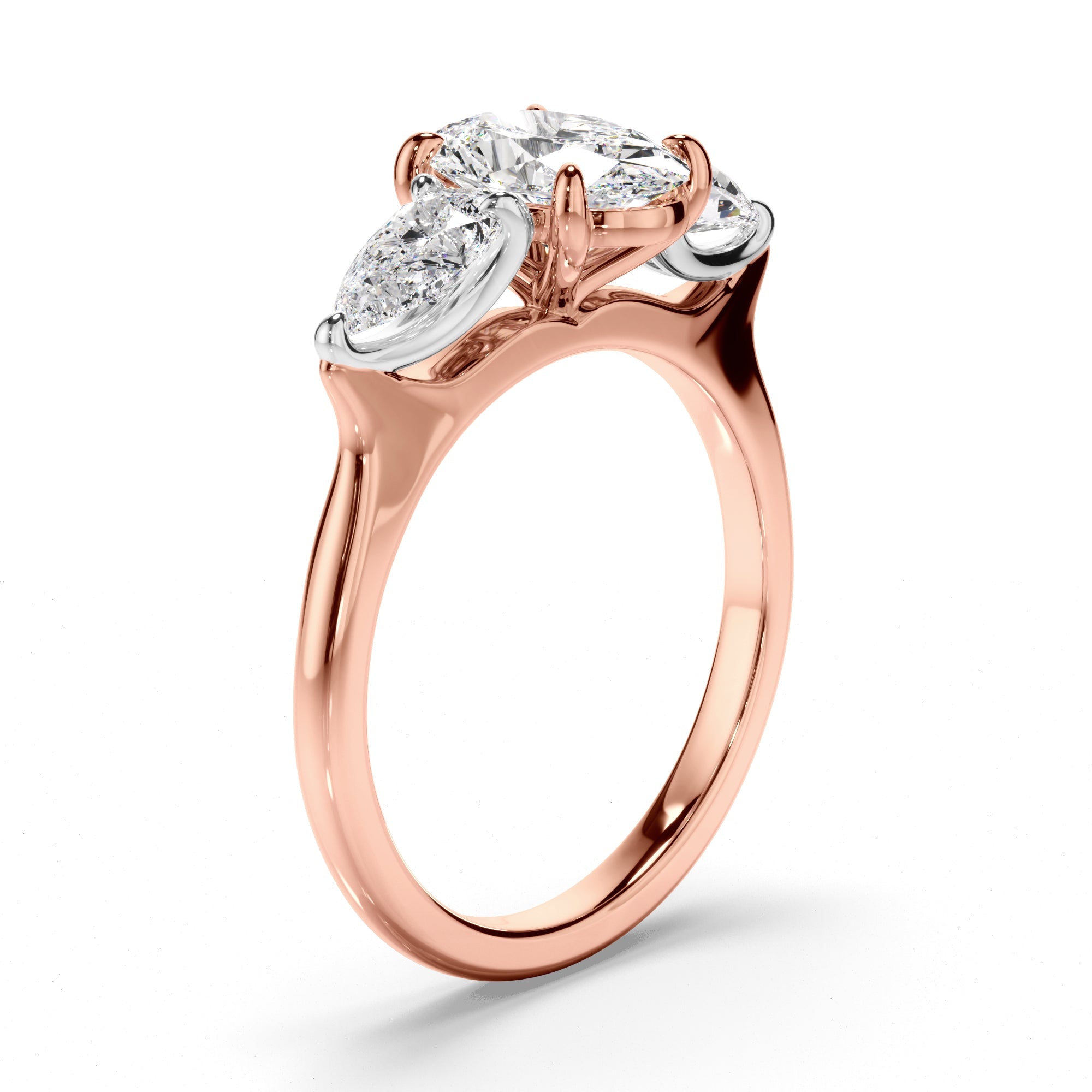 Oval Cut Diamond Trilogy Engagement Ring with Pear Sides