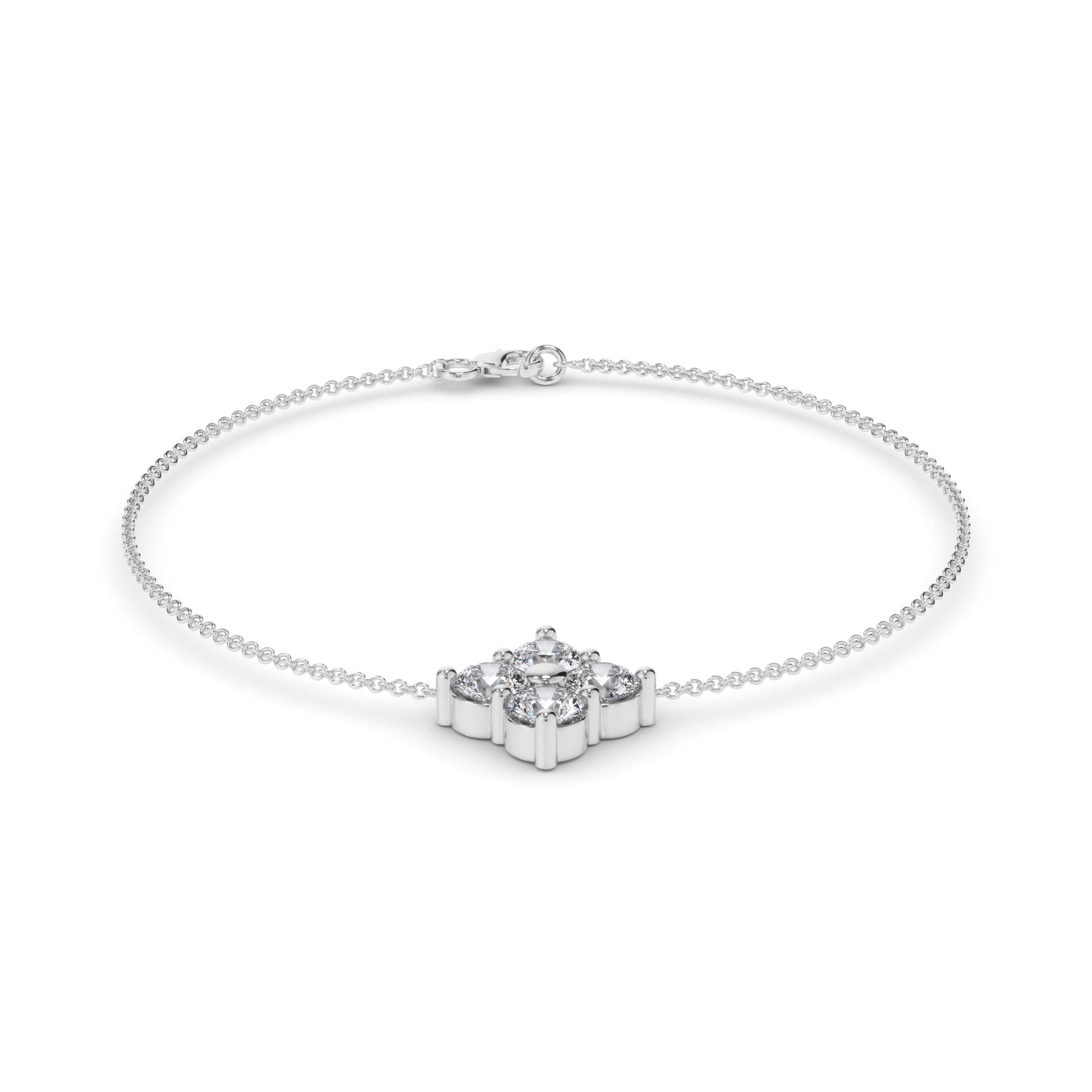 Round Brilliant Cut Natural Mined Diamond Clover Style Bracelet