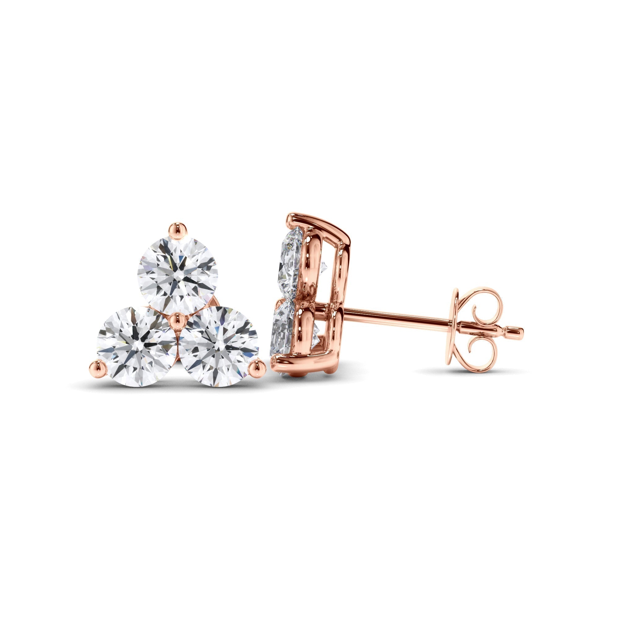 Round Brilliant Cut Diamond 3-Stone Stud Earrings