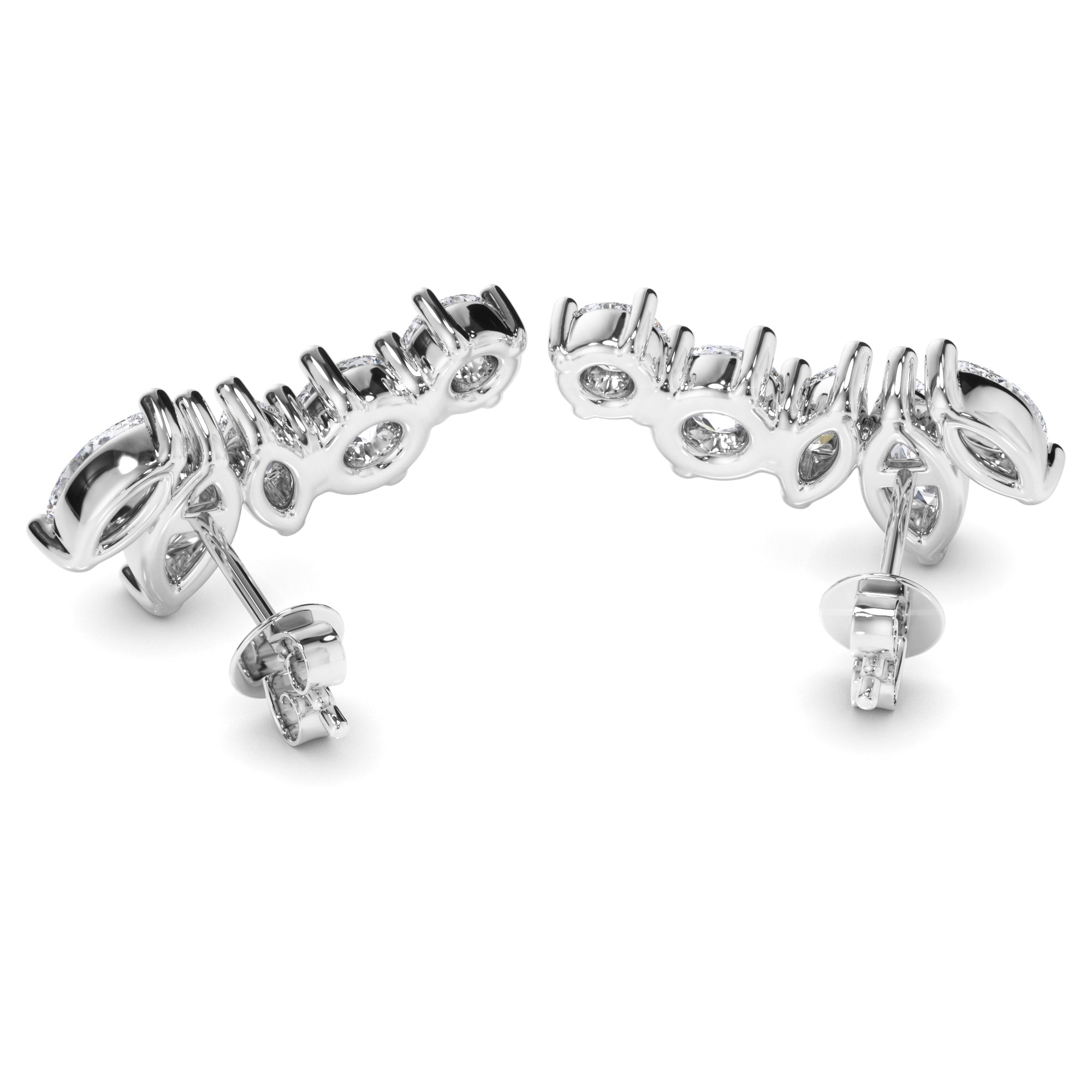 Marquise & Round Brilliant Cut 5-Stone Stud Earrings