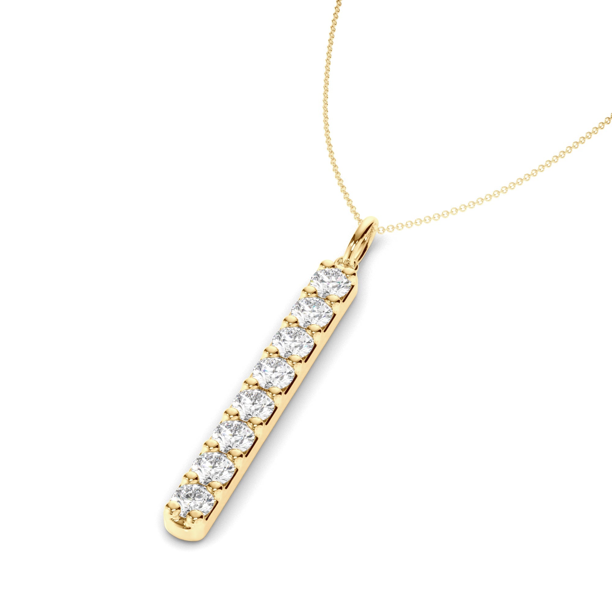 Round Brilliant Cut Diamond Drop Bar Pendant