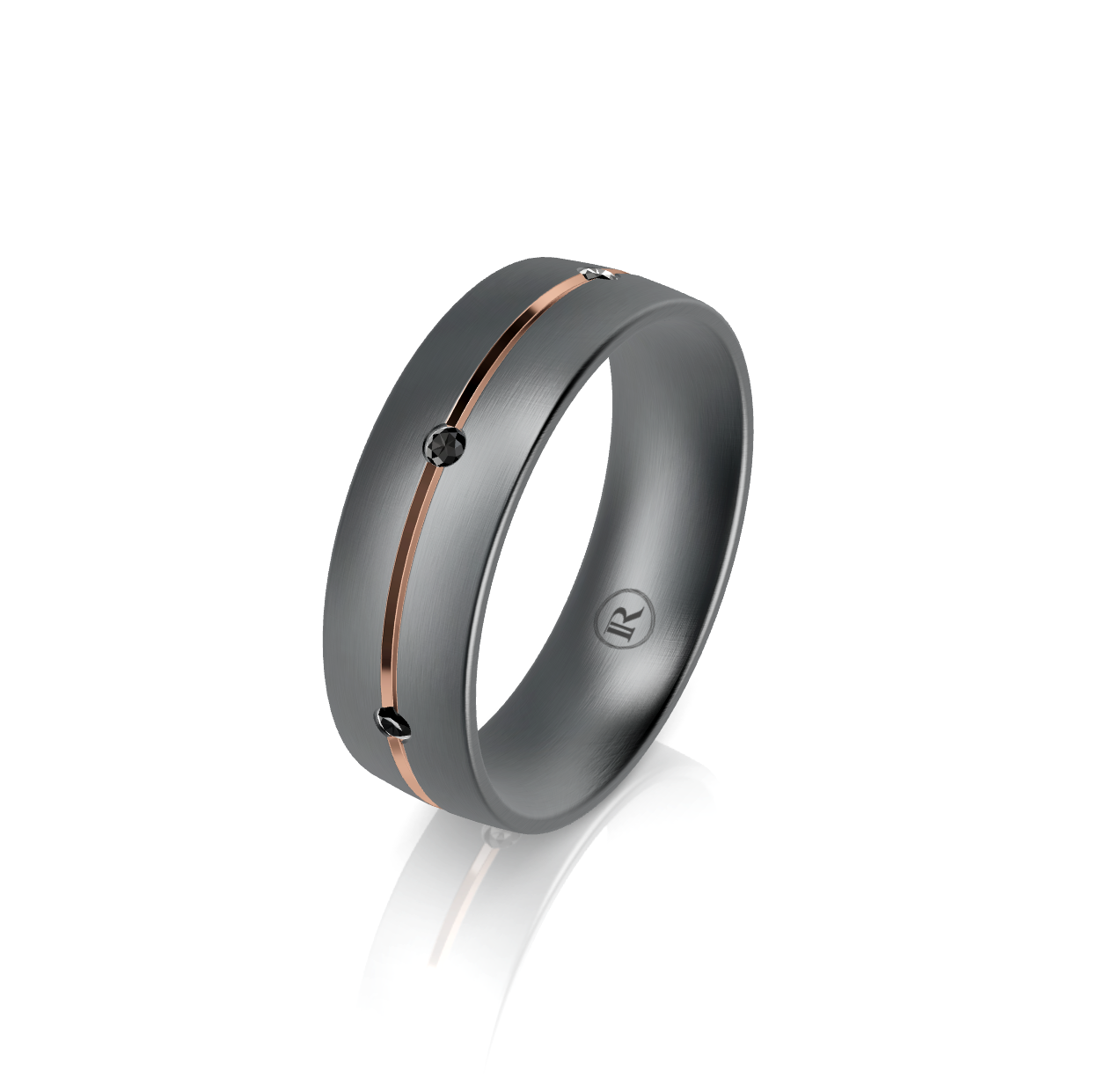 Tantalum and 9ct Rose Gold Black Diamond Detail Wedding Ring