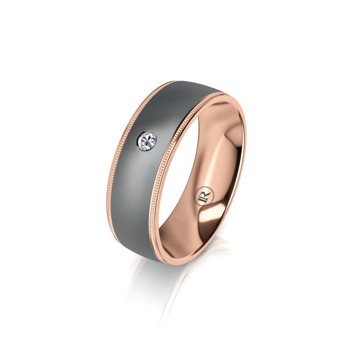 Tantalum and 9ct Rose Gold Diamond Wedding Ring