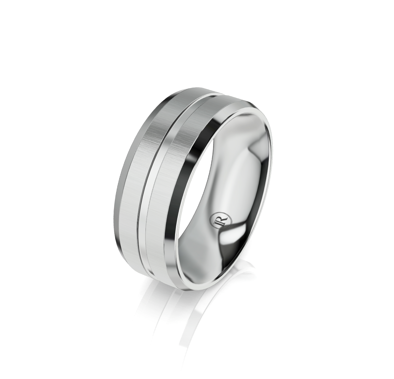 9ct White Gold Groove Detail Wedding Ring