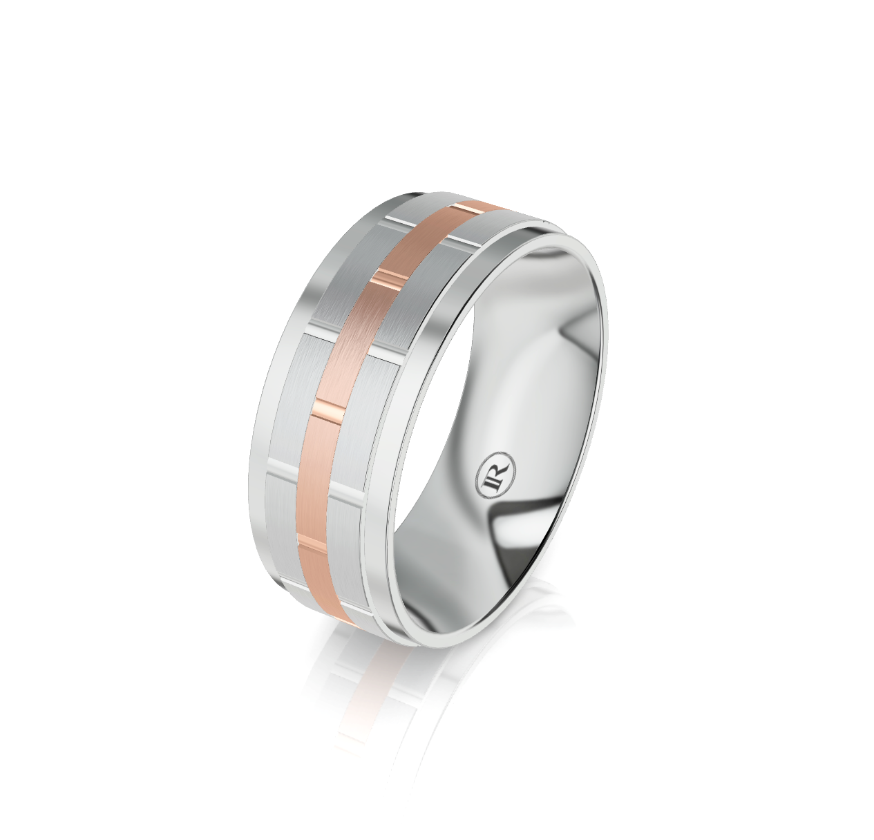 9ct White and Rose Gold Brick Detail Wedding Ring
