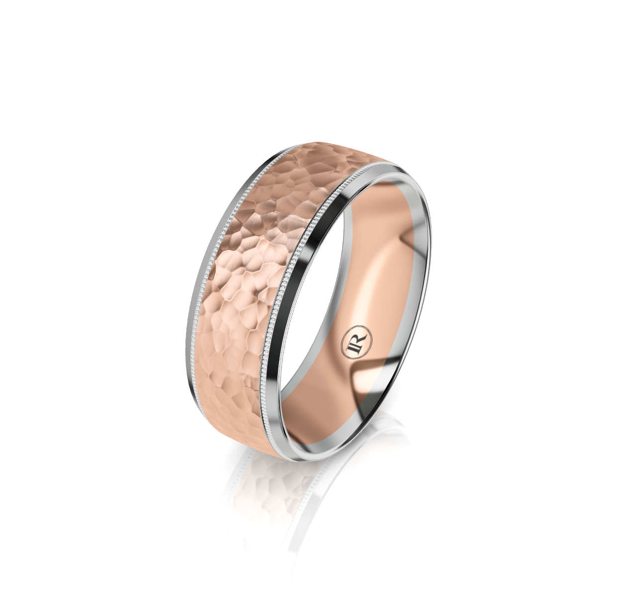 9ct White and Rose Gold Hammer Finish Wedding Ring